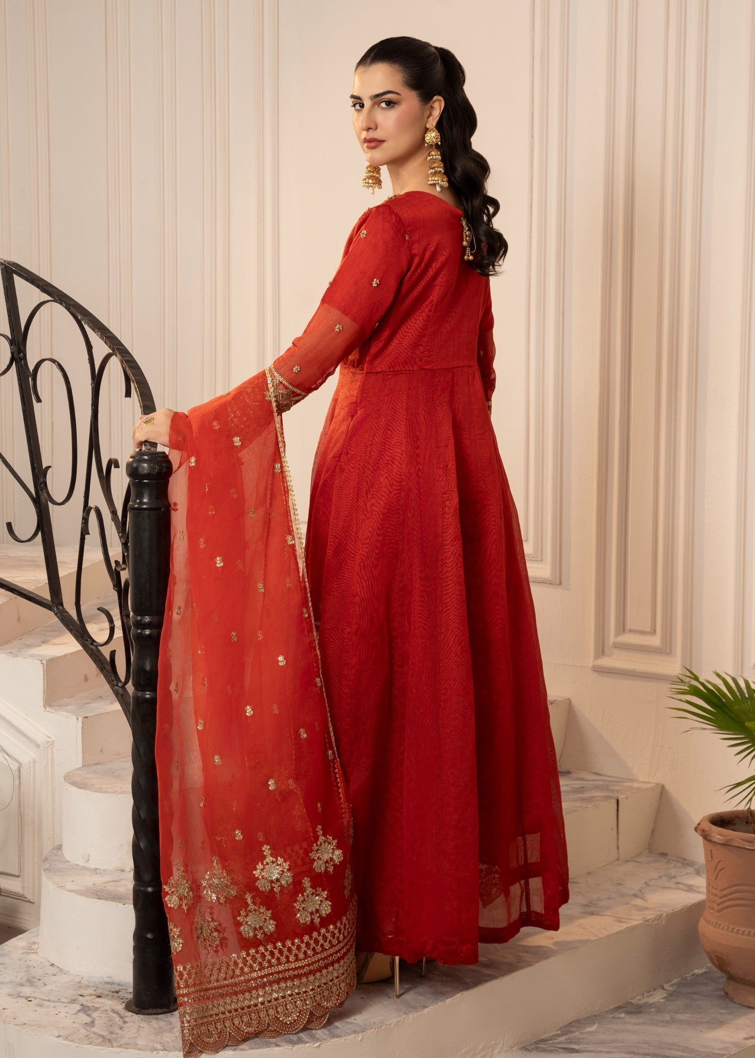 Zebaye Zardozi DF 24 tomato red(SB) Women 3pcs