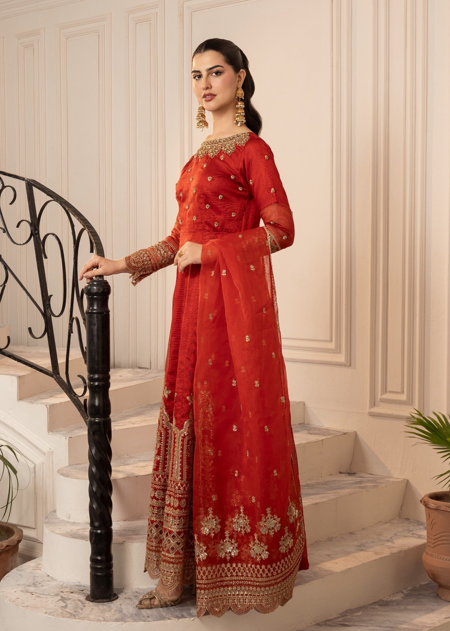 Zebaye Zardozi DF 24 tomato red(SB) Women 3pcs