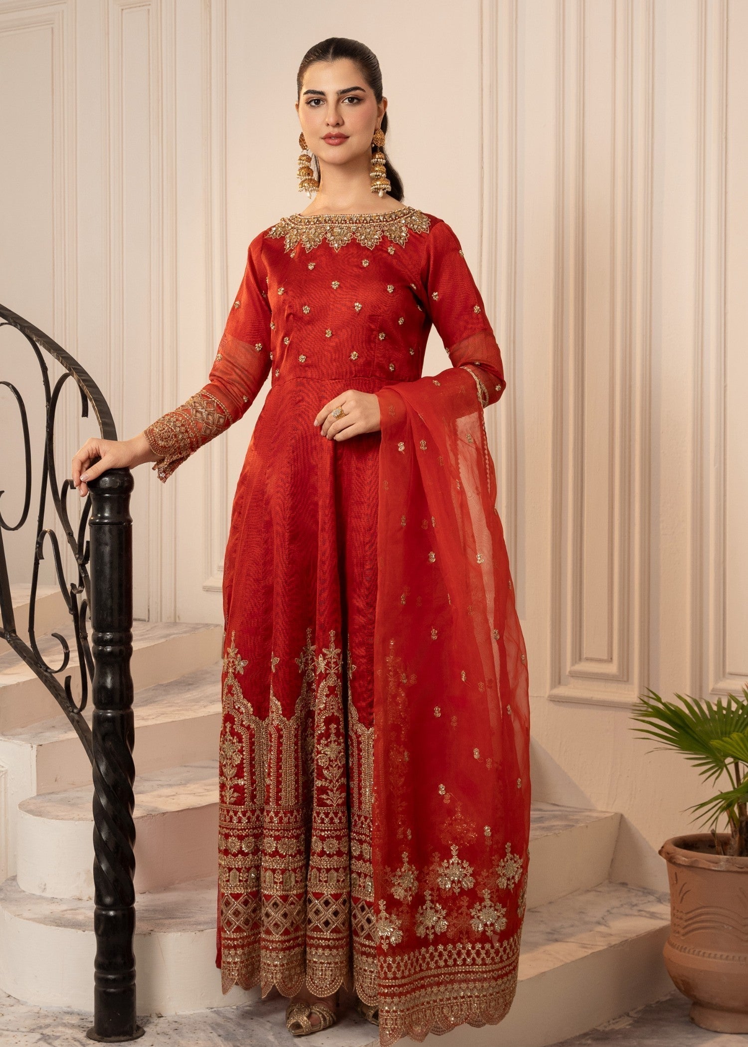 Zebaye Zardozi DF 24 tomato red(SB) Women 3pcs