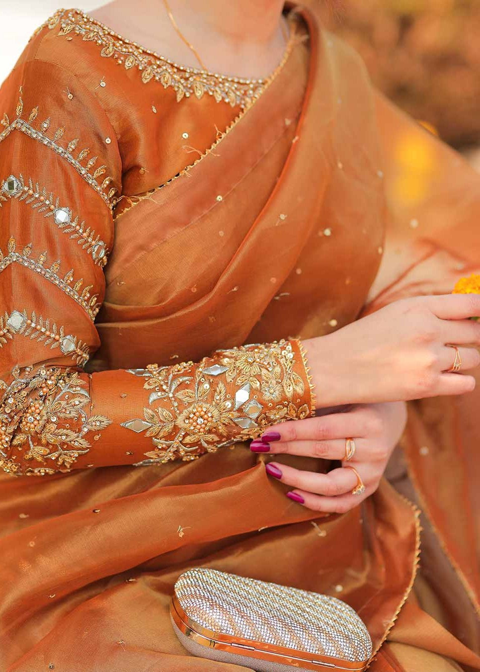 Amna Ismail LAMA ORANGE SAREE Women 3pcs