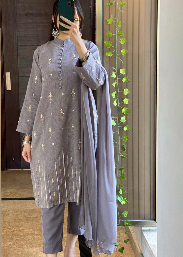 Ayesha B pastel grey maha Women 3pcs