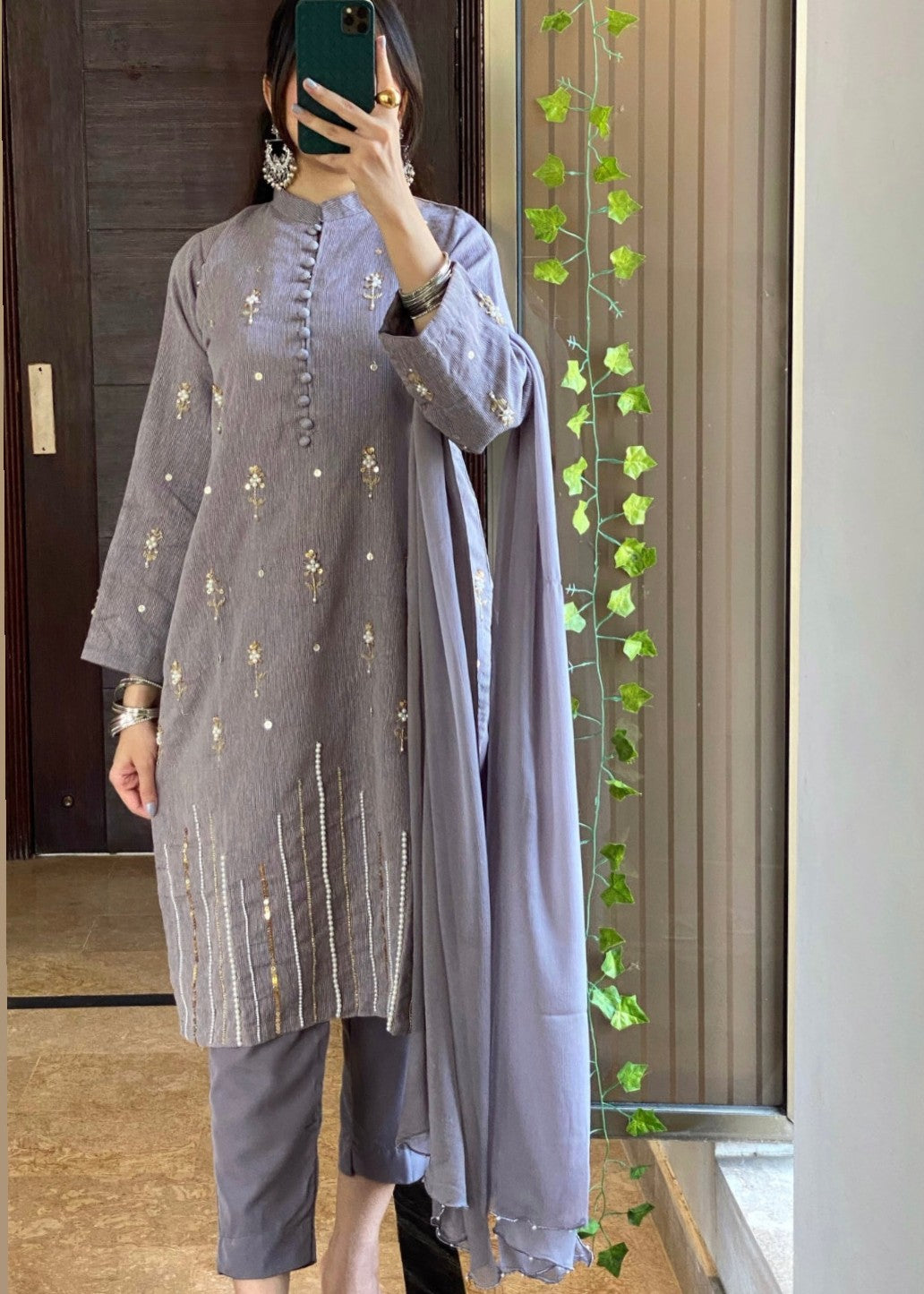 Ayesha B pastel grey maha Women 3pcs