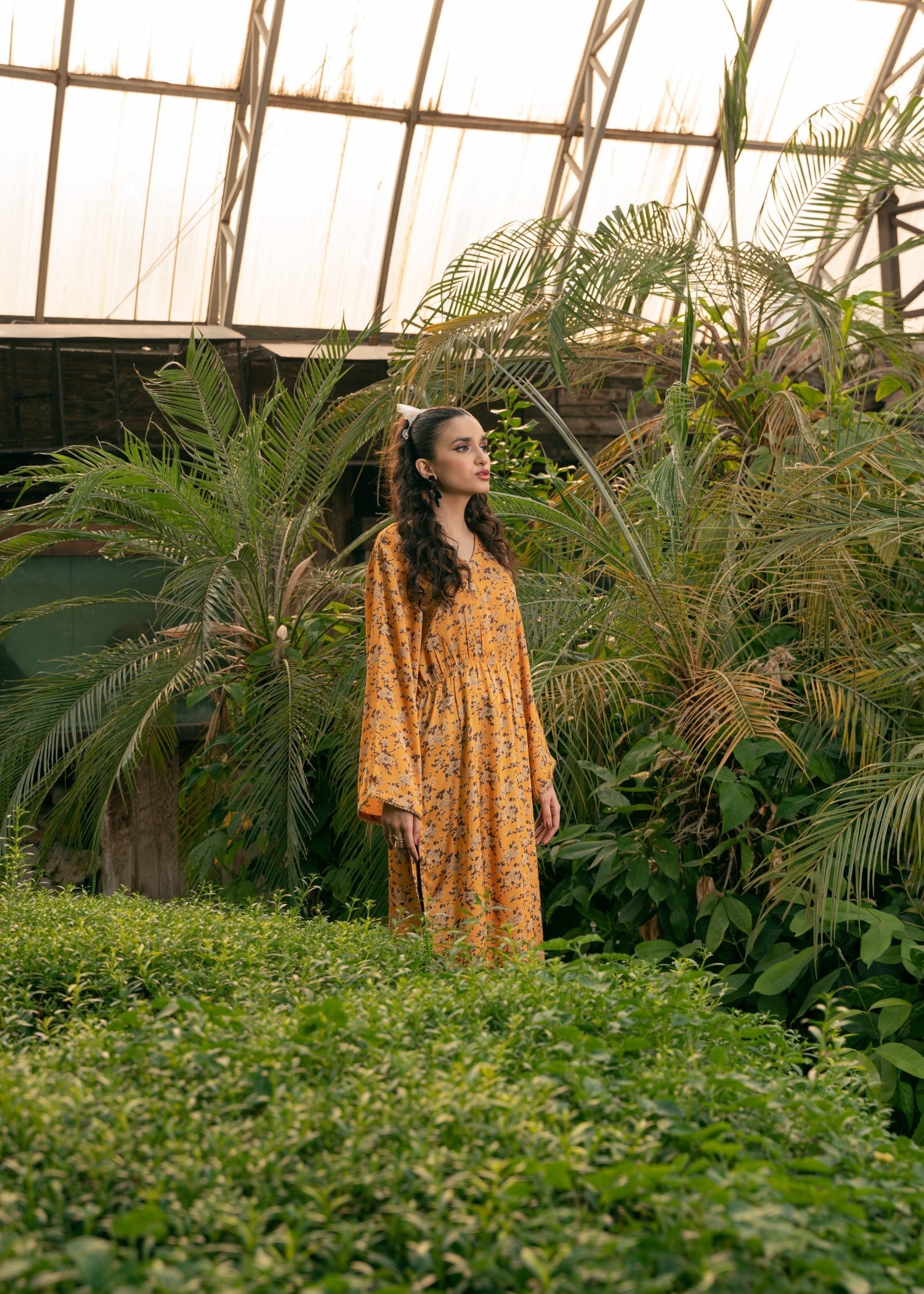 Edowlark Silk Kaftan Dress Mustard Women 1pcs