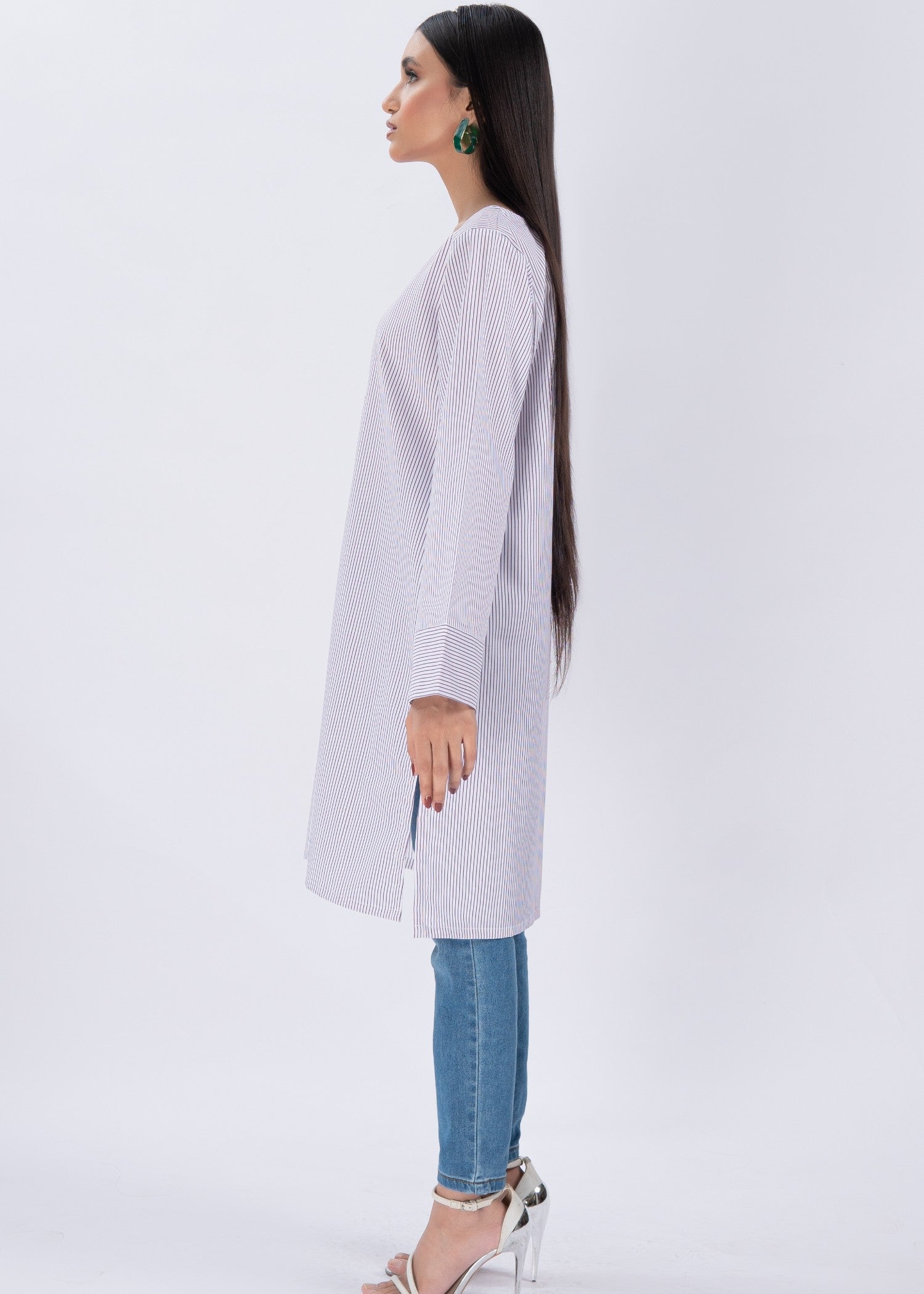 Edowlark Botanical Striped Embroidered Shirt Lilac Women 1pcs