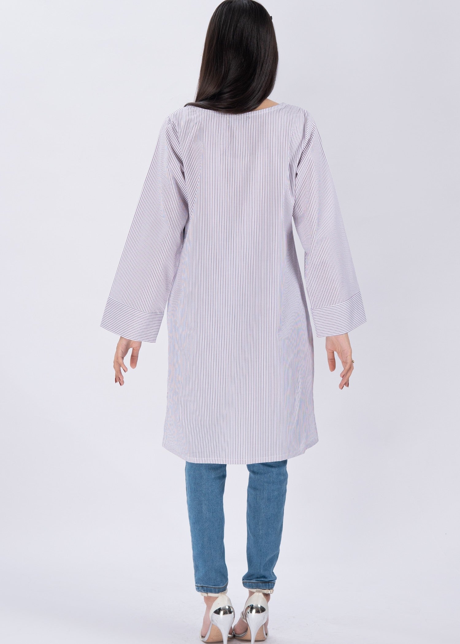 Edowlark Botanical Striped Embroidered Shirt Lilac Women 1pcs