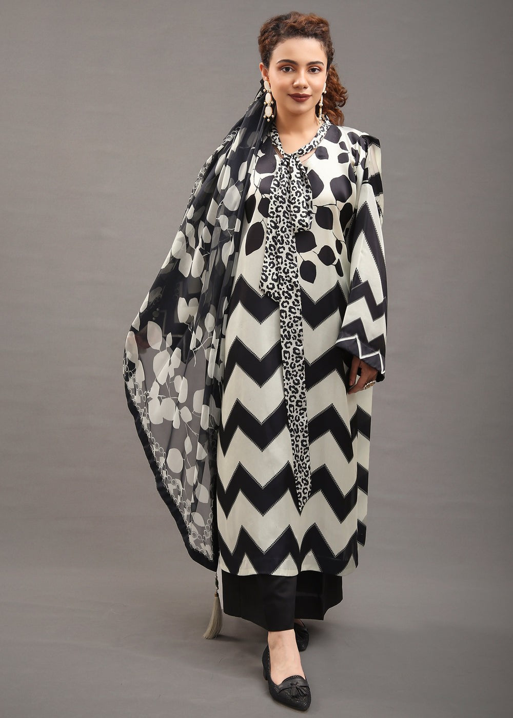 Dureshahwar Atelier Zebra Print Shirt and Dupatta Women 2pcs