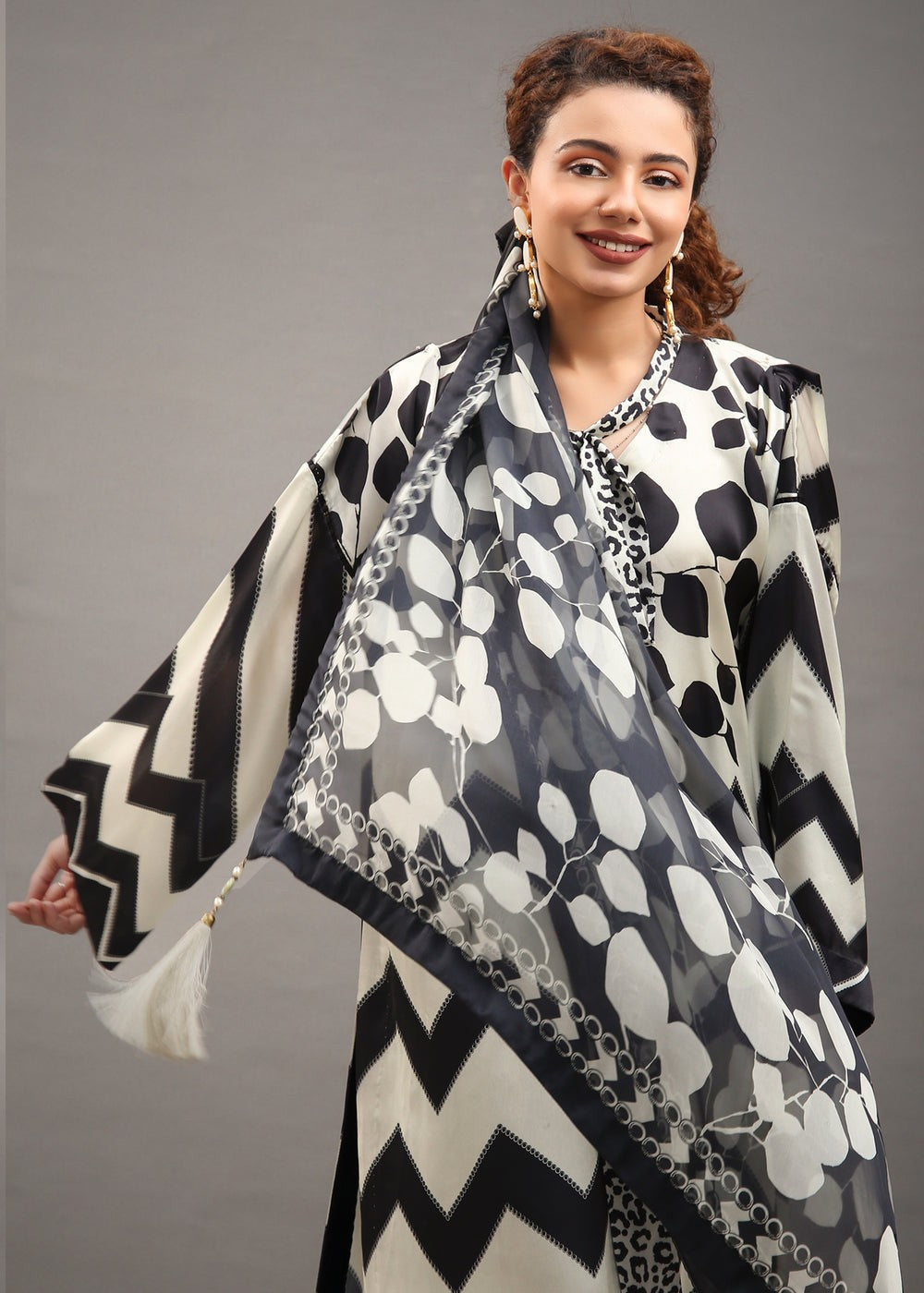 Dureshahwar Atelier Zebra Print Shirt and Dupatta Women 2pcs