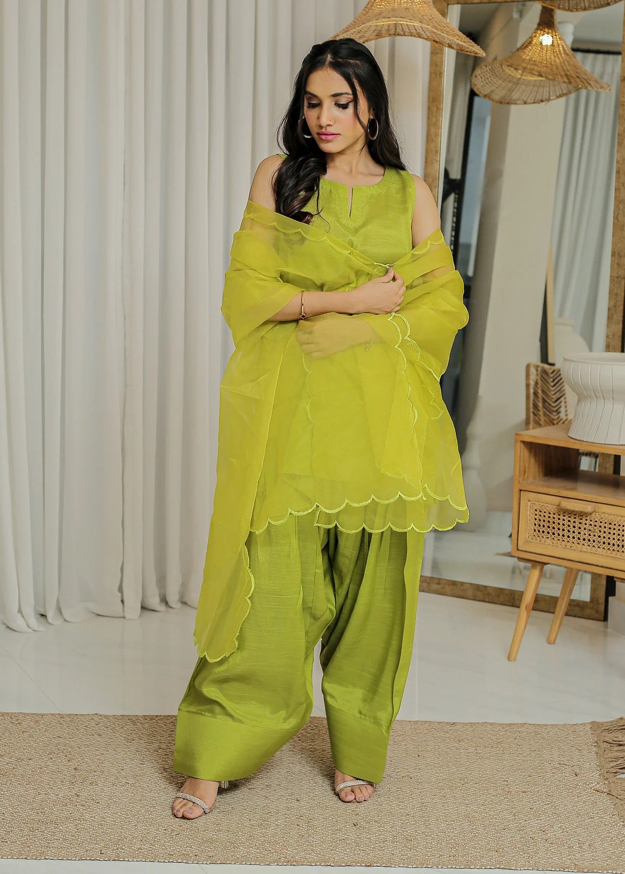 Rangeen Lime Lux With Farshi Shalwar Women 3pcs