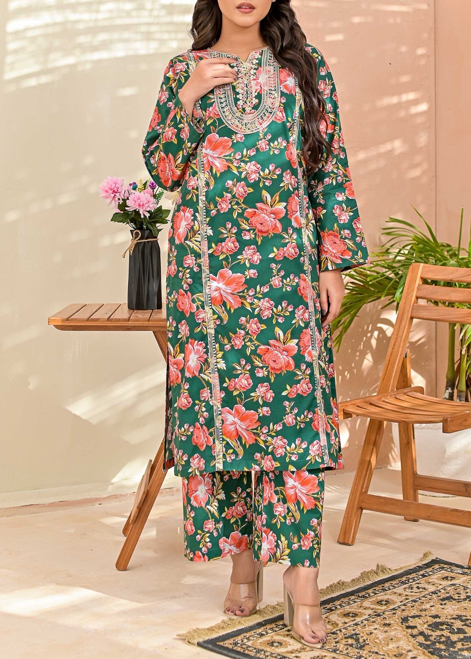 Pret Diaries Green Embroidered Women 2pcs