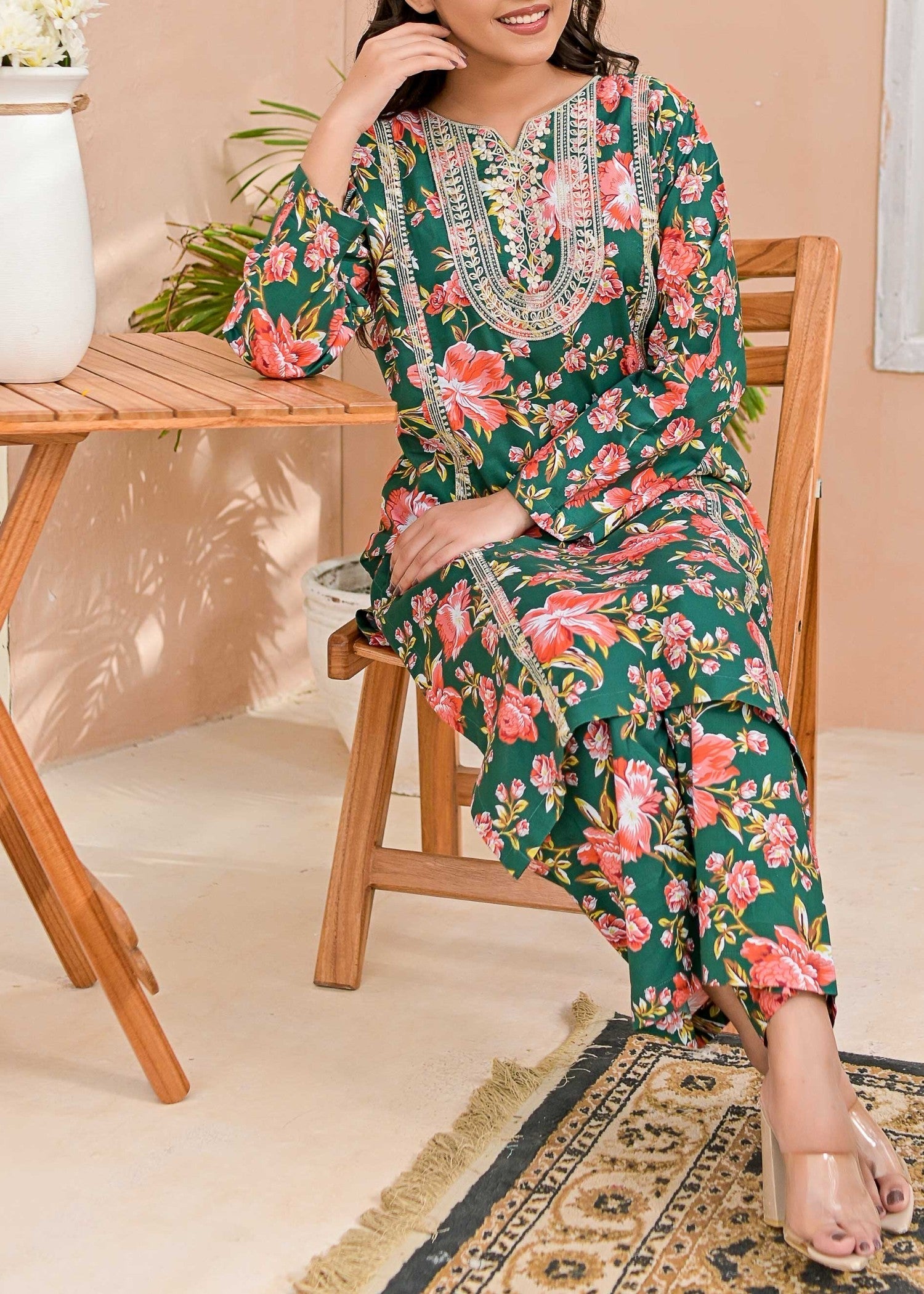 Pret Diaries Green Embroidered Women 2pcs