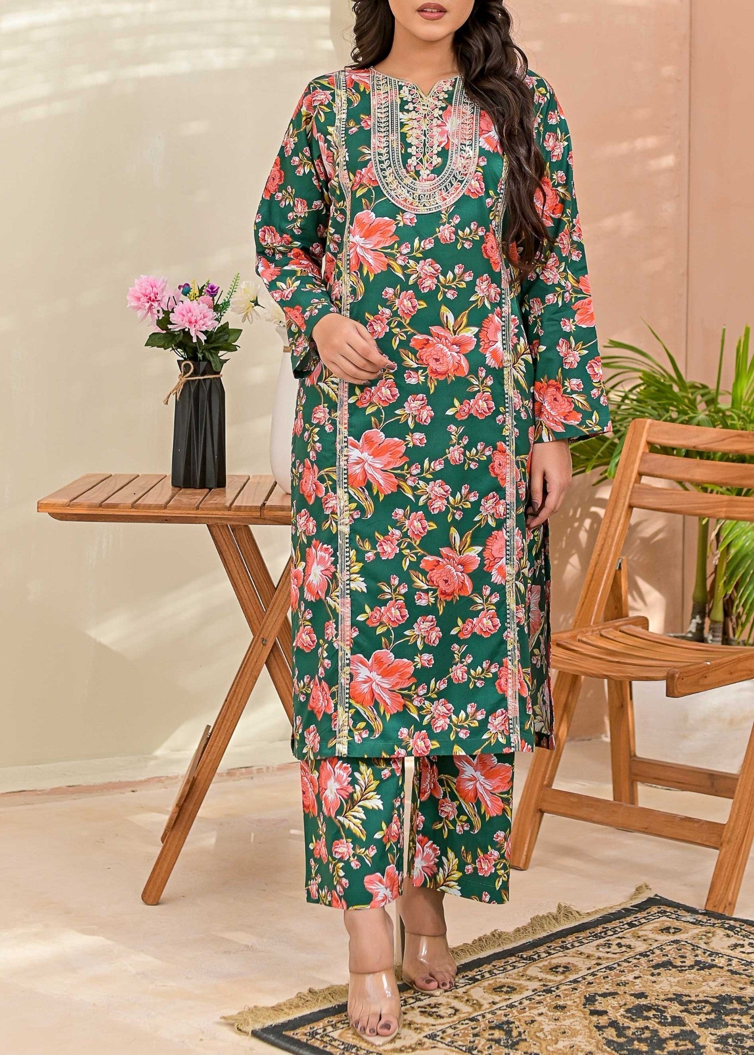 Pret Diaries Green Embroidered Women 2pcs