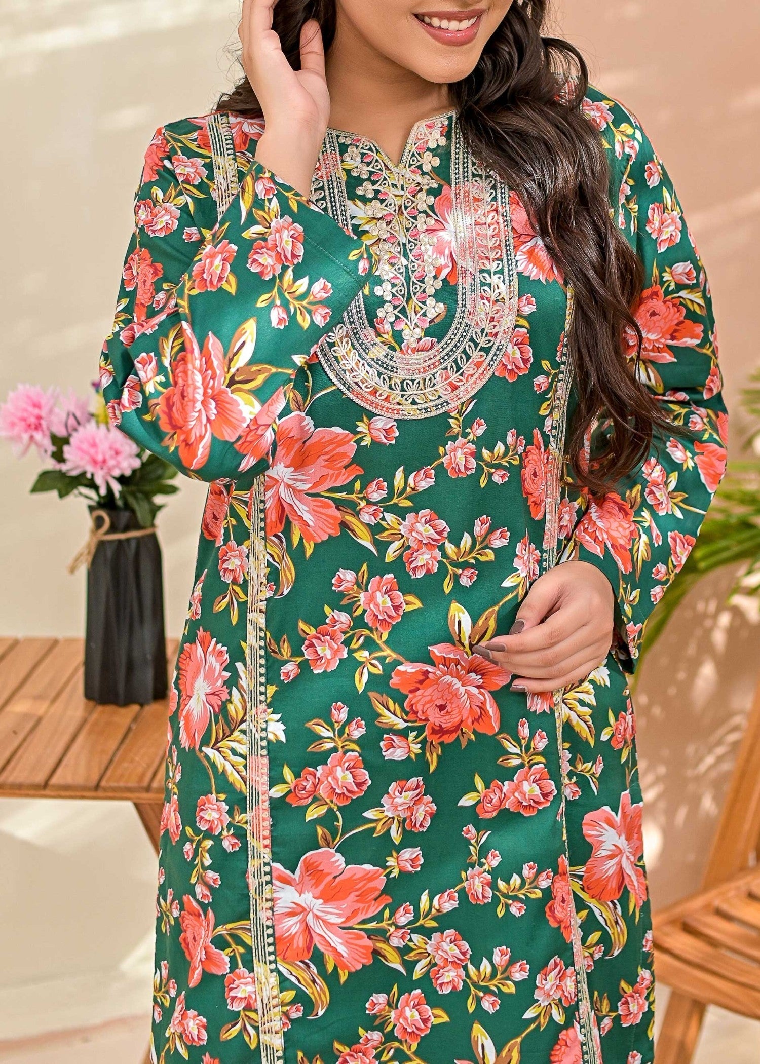 Pret Diaries Green Embroidered Women 2pcs