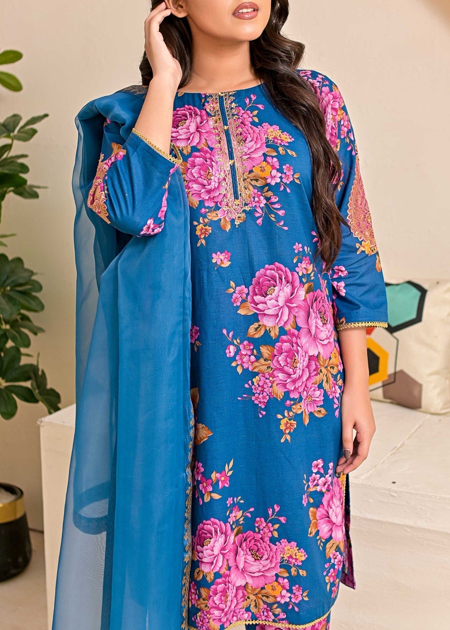 Pret Diaries Blue Embroidered Women 3pcs