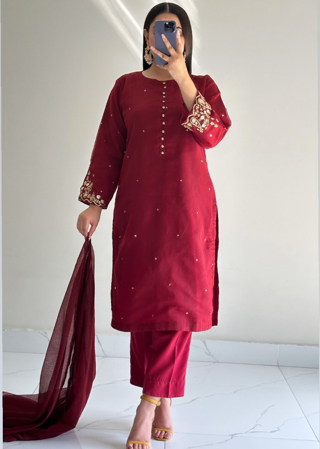 Ayesha B maroon khadi naaz Women 3pcs