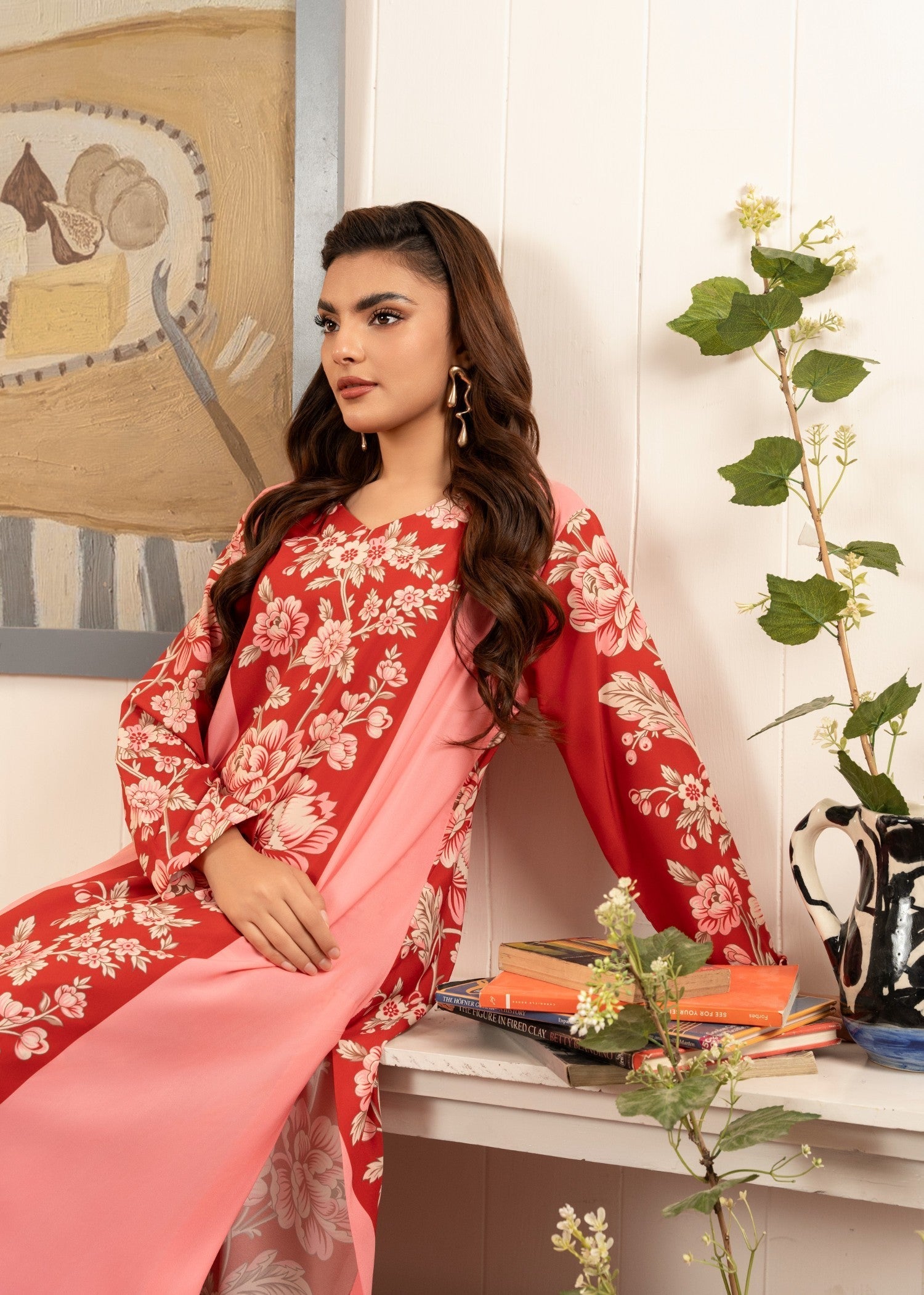 Stitch Vibes Coral Pink Dress Women 2pcs