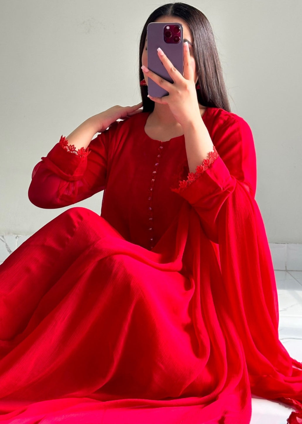 Ayesha B red frock Women 3pcs