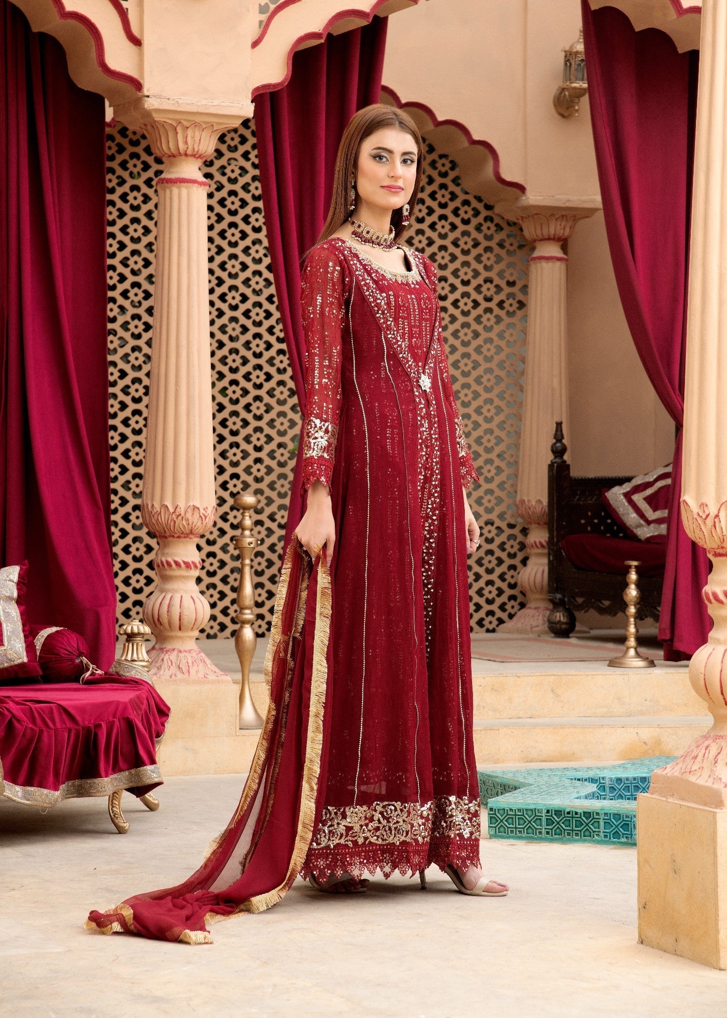 Mona Embroidery ENCHANTE MEHROON Women 3pcs