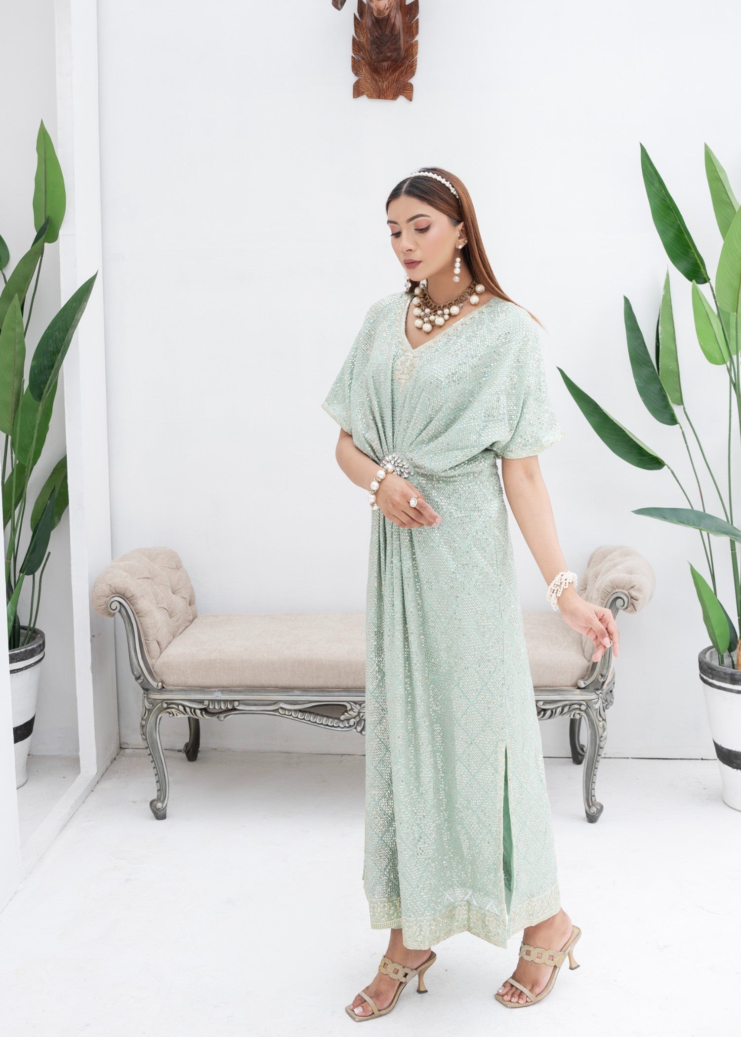 Mona Embroidery CELESTIAL CHARM MINT GREEN Women 2pcs