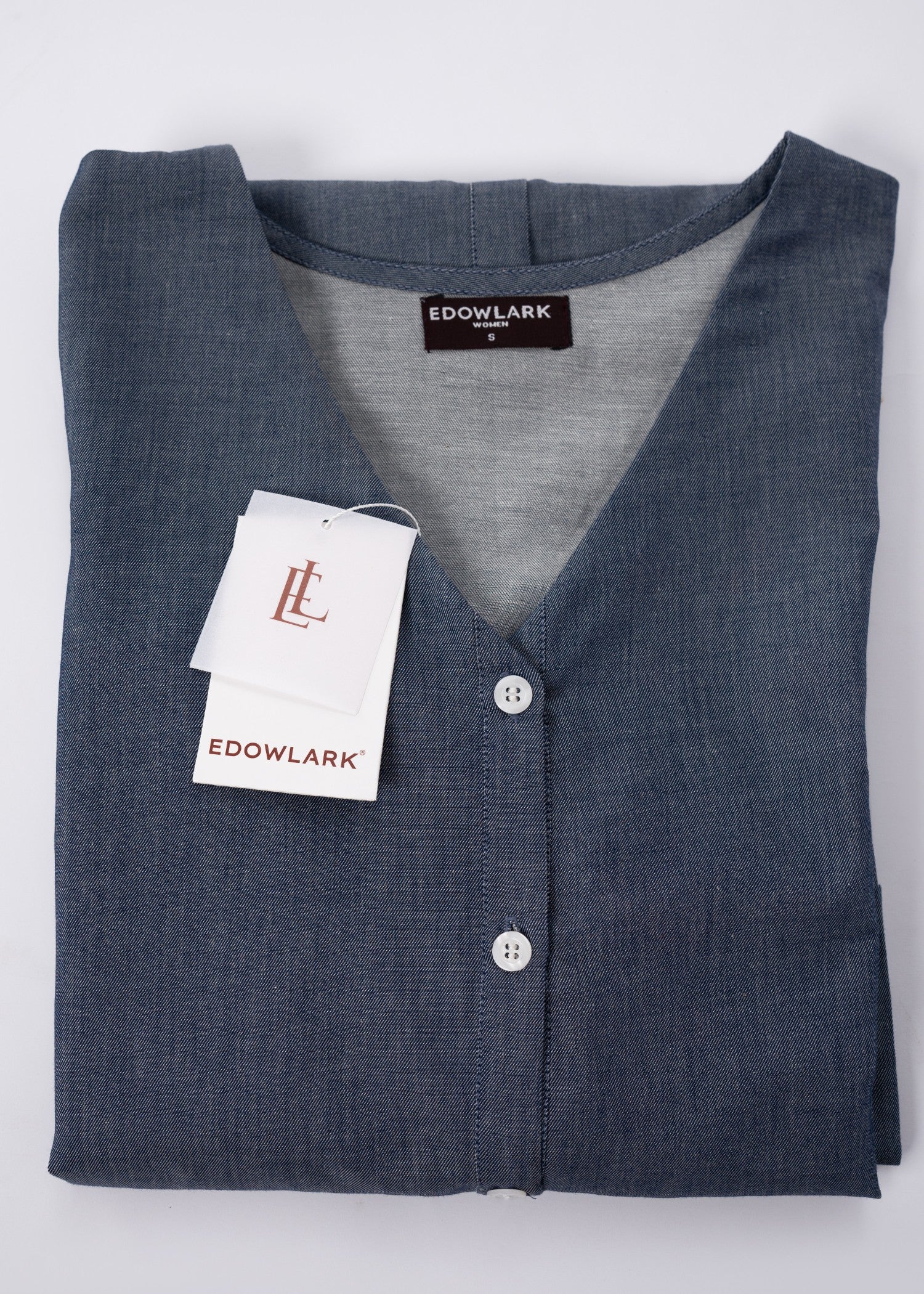 Edowlark Embroidered Cotton Denim Shirt Slate Grey Women 1pcs