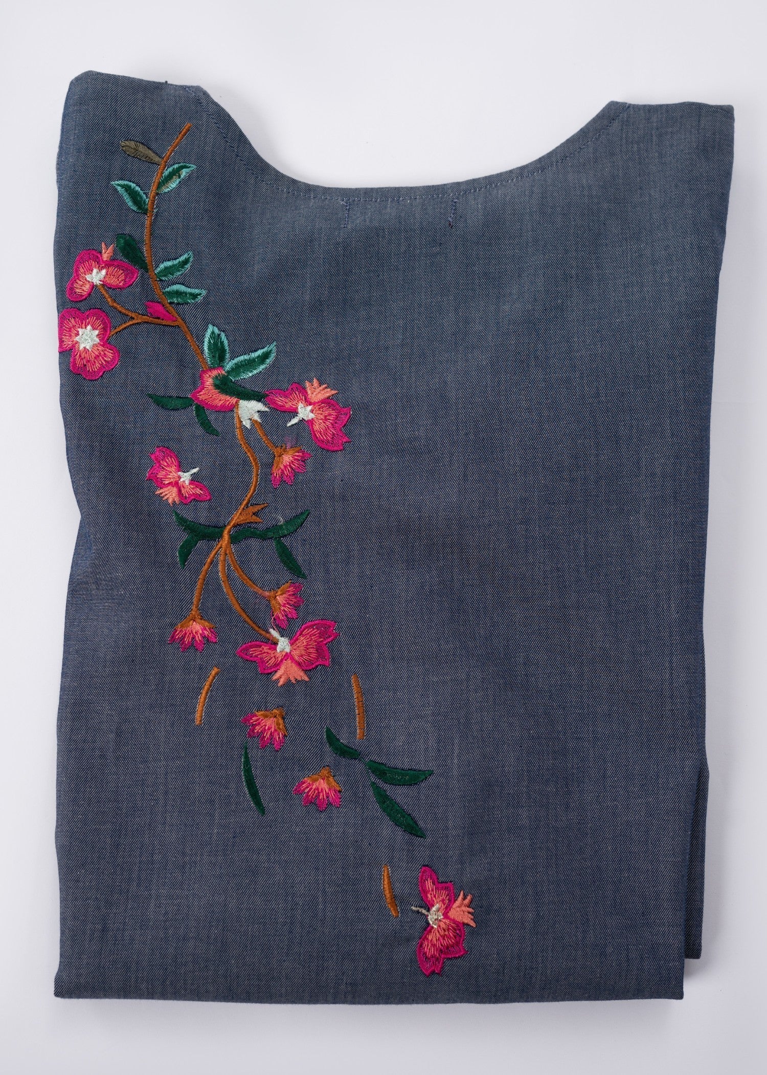 Edowlark Embroidered Cotton Denim Shirt Slate Grey Women 1pcs