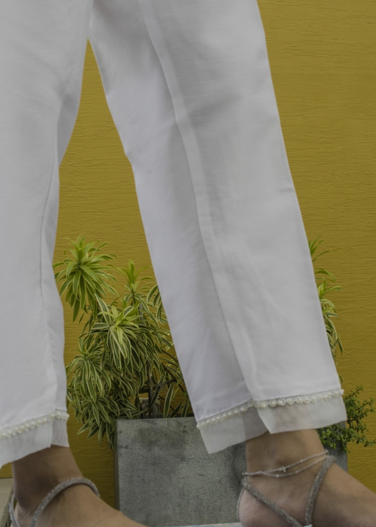 DECK UP Raw Silk Trousers White Women 1pcs