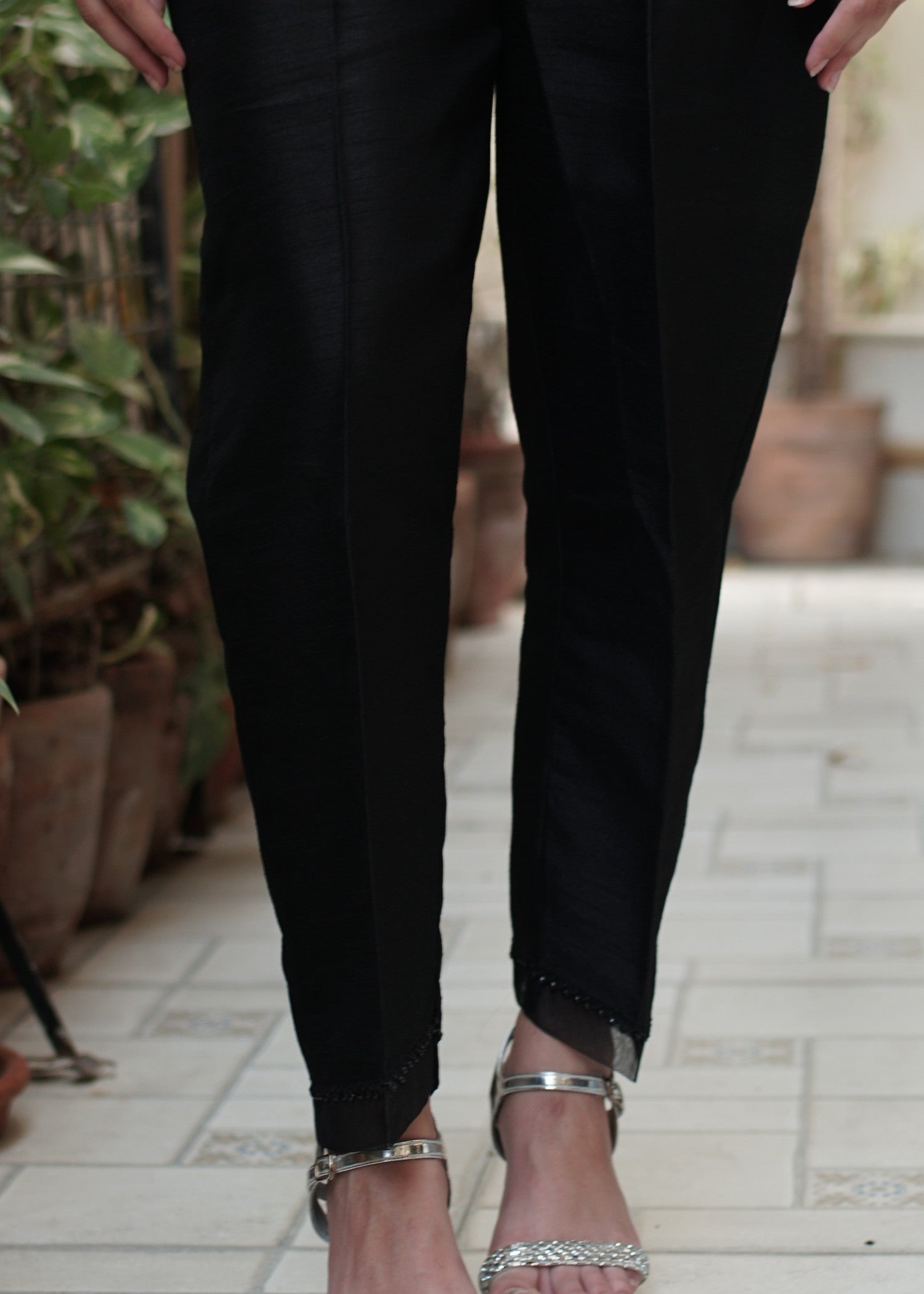DECK UP Raw Silk Trousers Black Women 1pcs