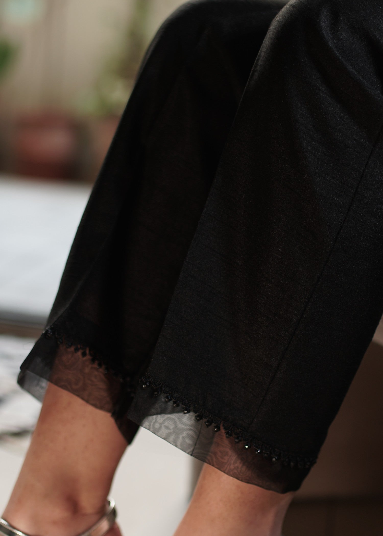 DECK UP Raw Silk Trousers Black Women 1pcs