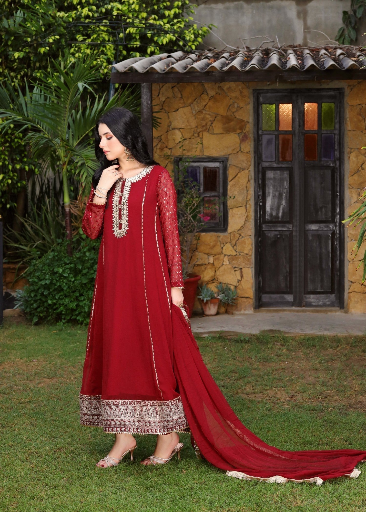 Mona Embroidery LUMINOUS MEHROON Women 3pcs