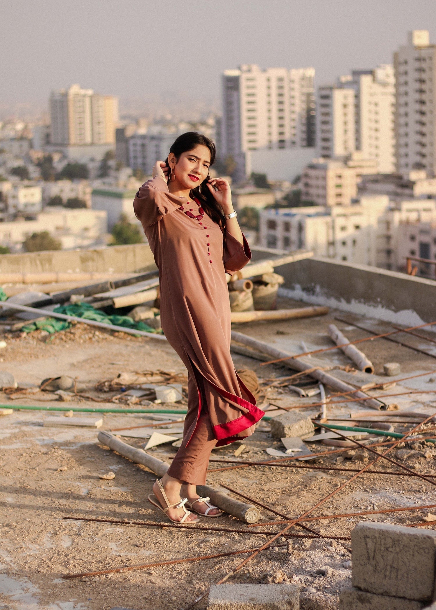 Zauk Rust Two Piece Dress Women 2pcs