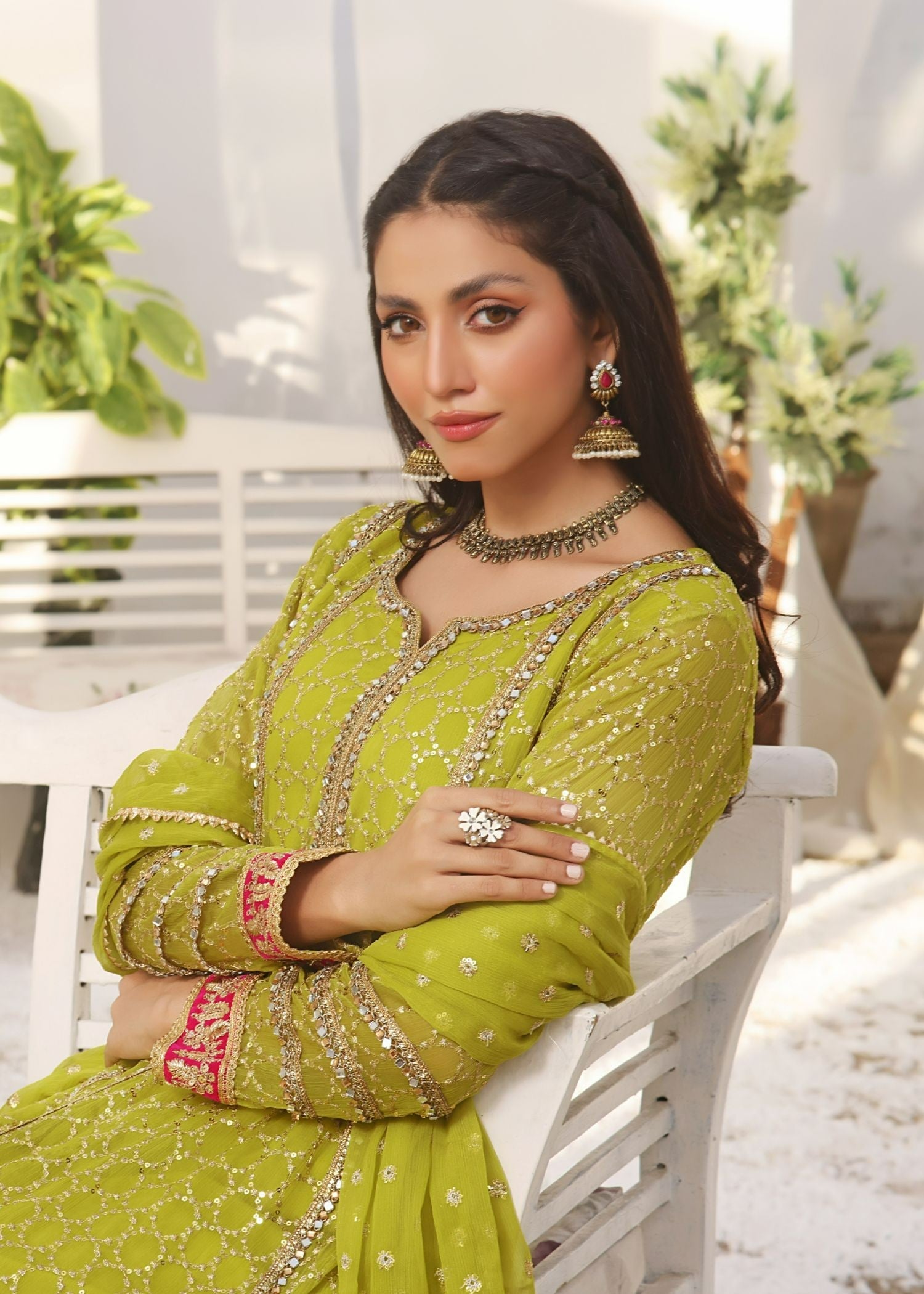 Ayesha Closet Shehzadi Chartreuse Women 3pcs