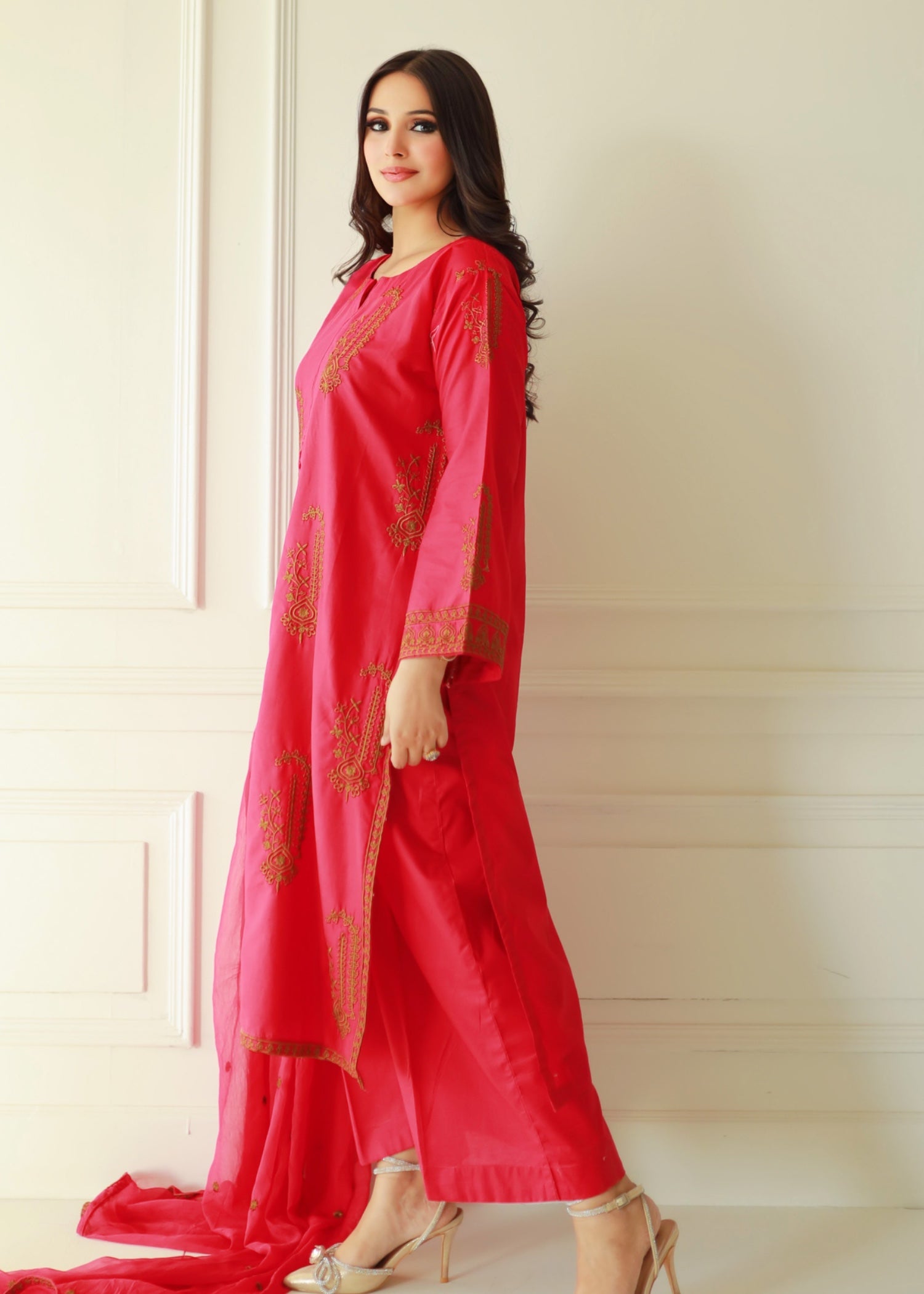 Ayesha B pink brown emb Women 3pcs