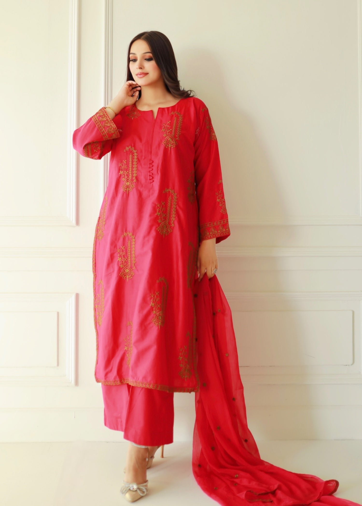 Ayesha B pink brown emb Women 3pcs