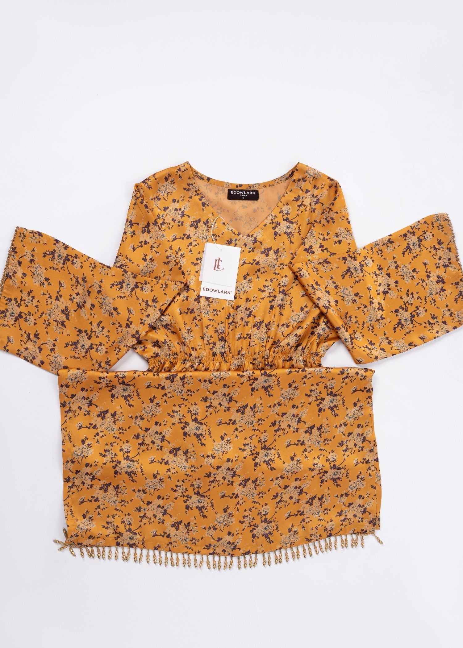 Edowlark Silk Kaftan Dress Mustard Women 1pcs