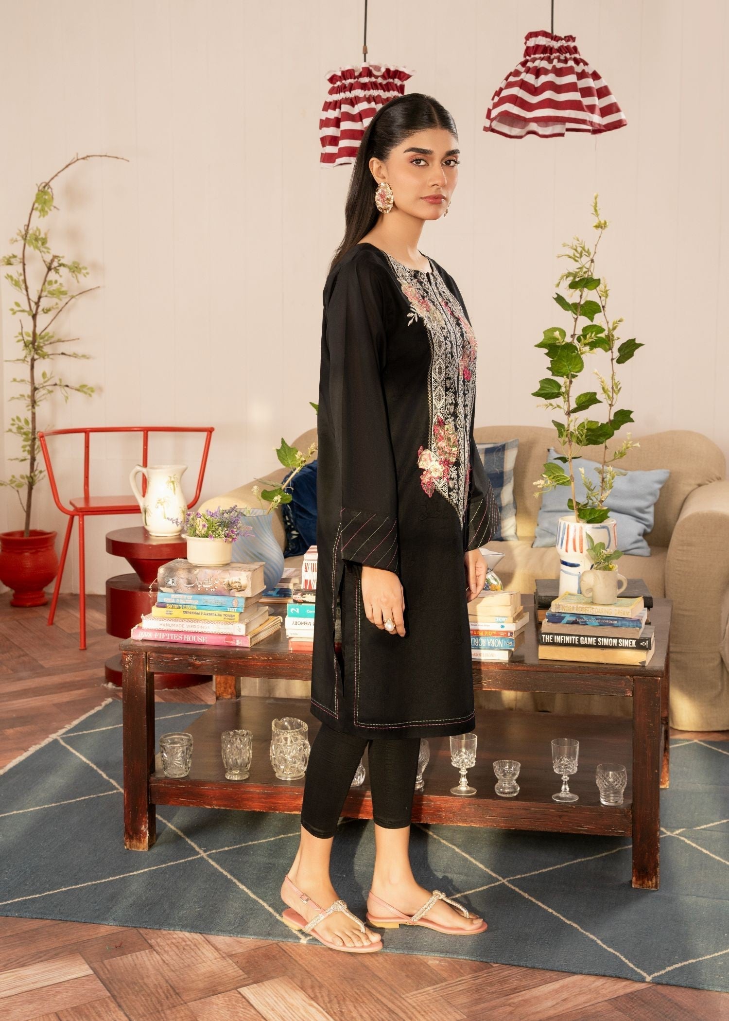 Meem Designs BLACK WITH EMB NECK KURTA Women 1pcs
