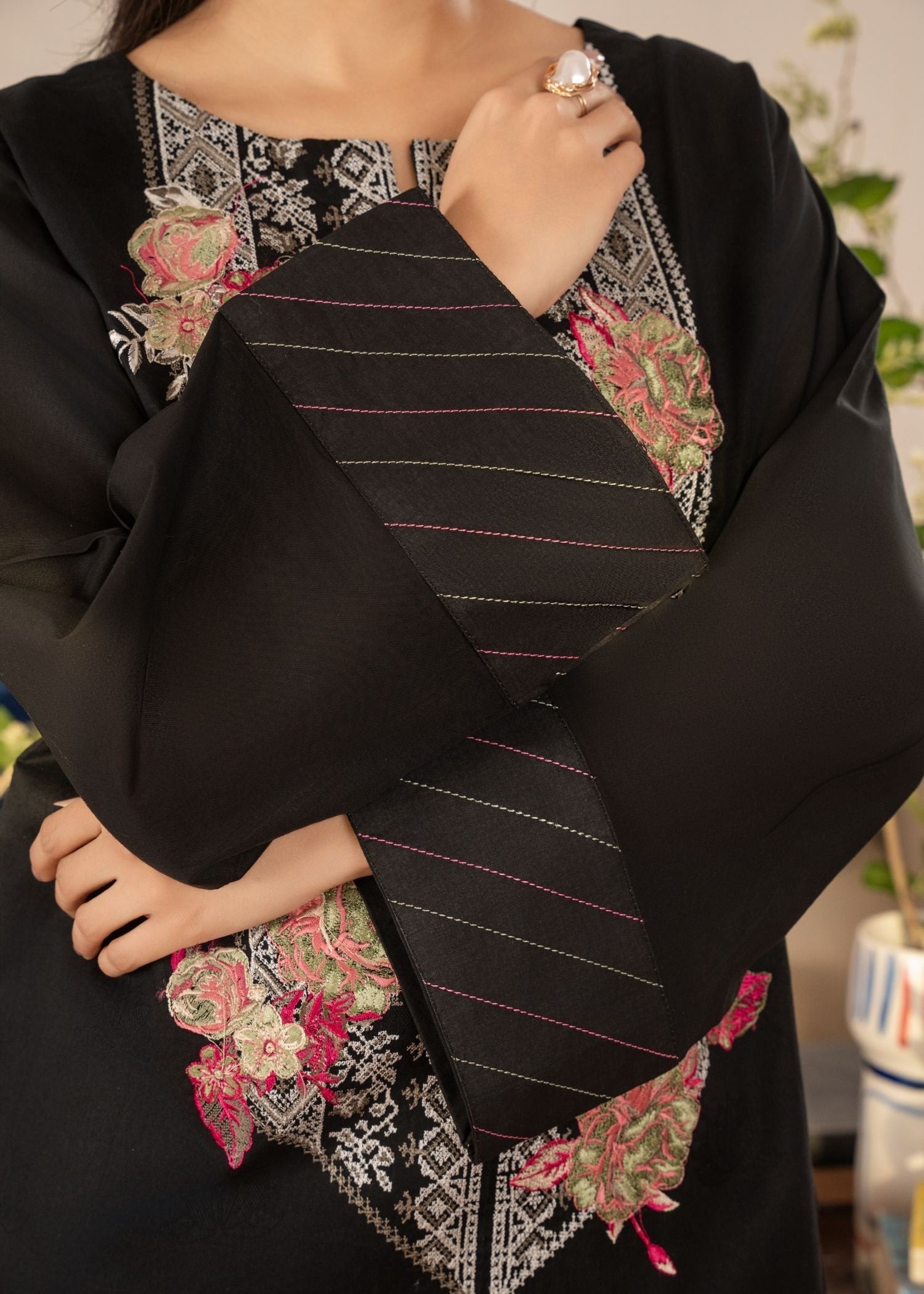 Meem Designs BLACK WITH EMB NECK KURTA Women 1pcs