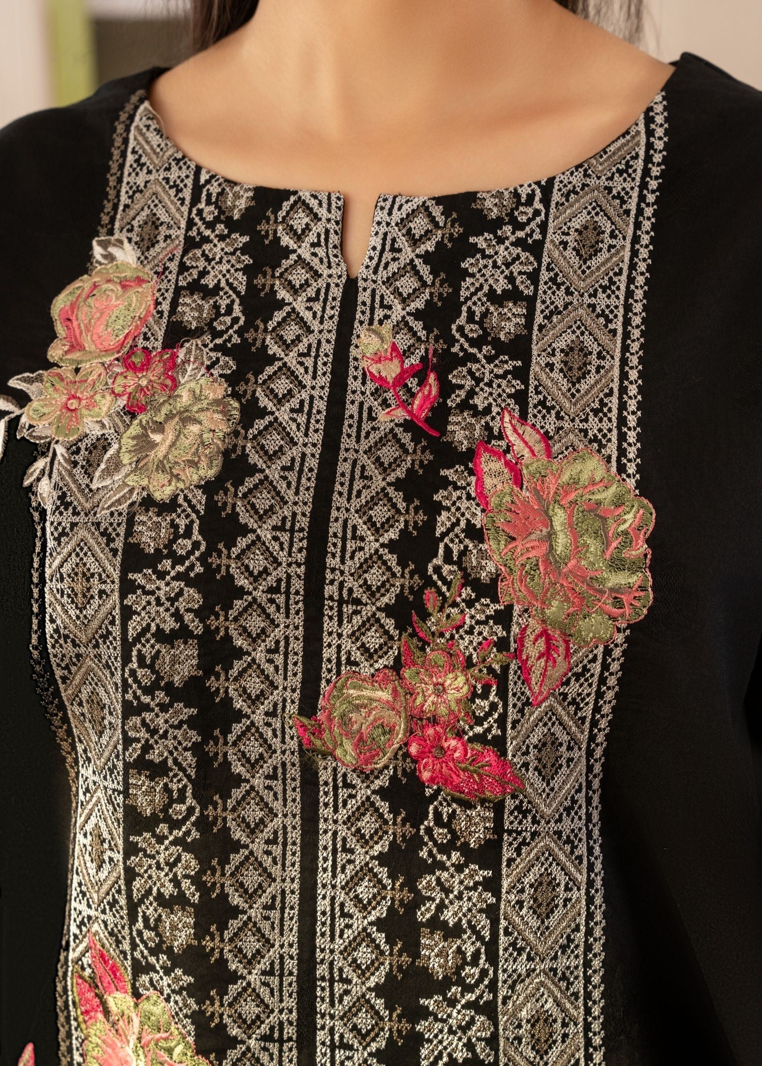 Meem Designs BLACK WITH EMB NECK KURTA Women 1pcs