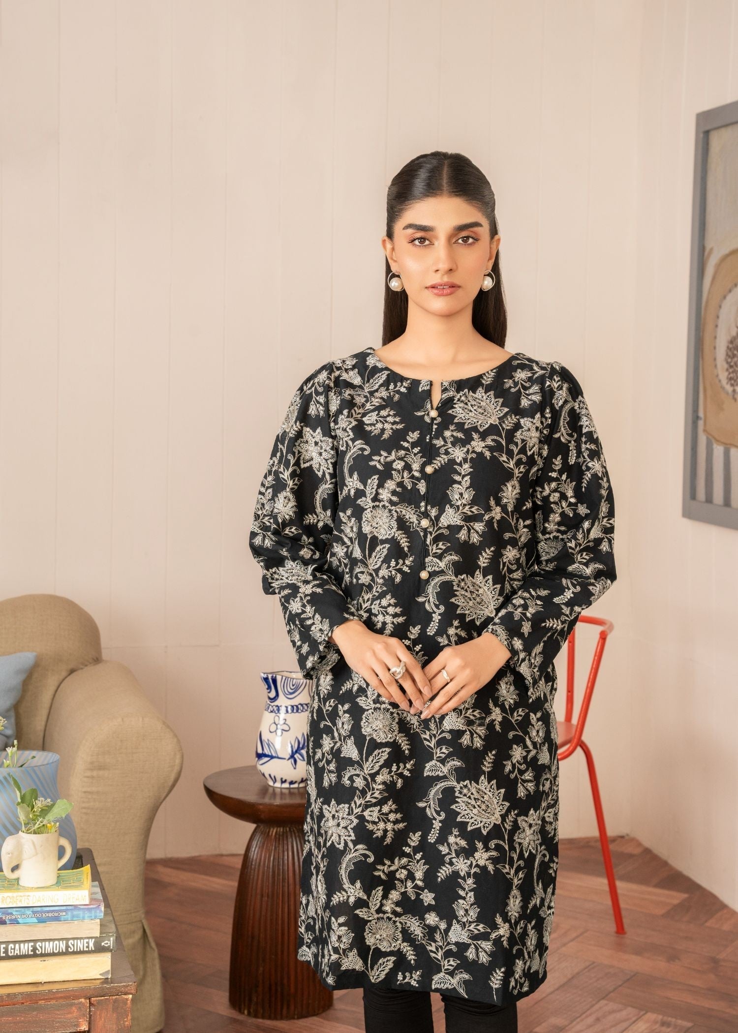 Meem Designs BLACK AND WHITE KURTA Women 1pcs