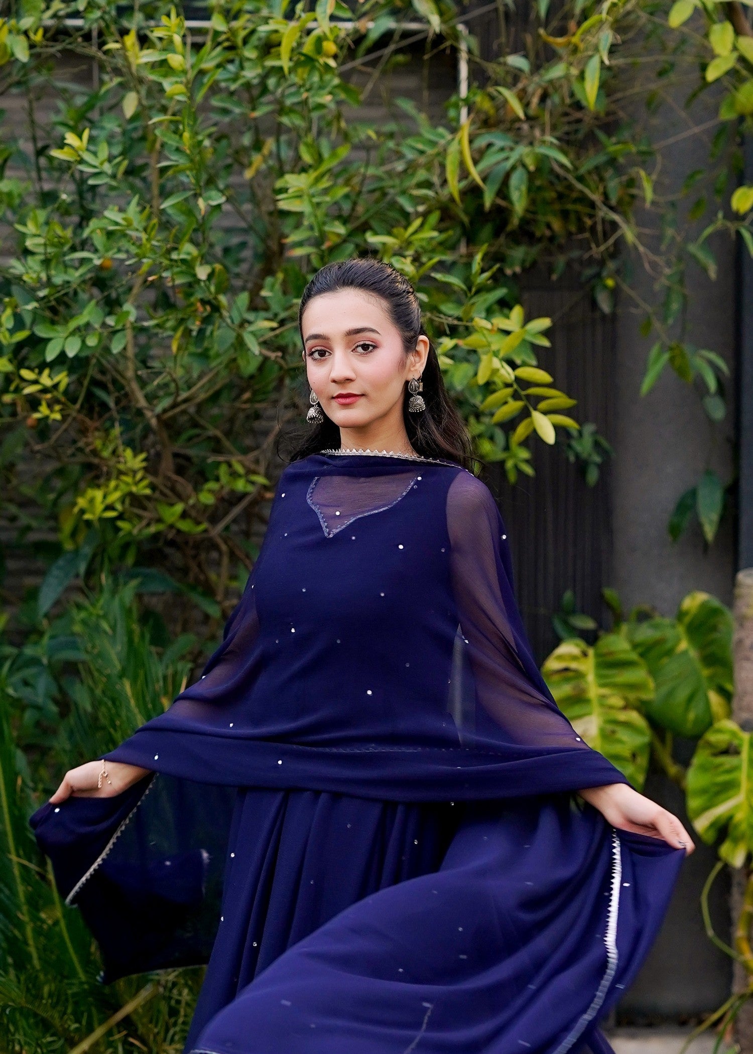 Fashion Trends 4 U Dark blue Anarkali frock Women 3pcs