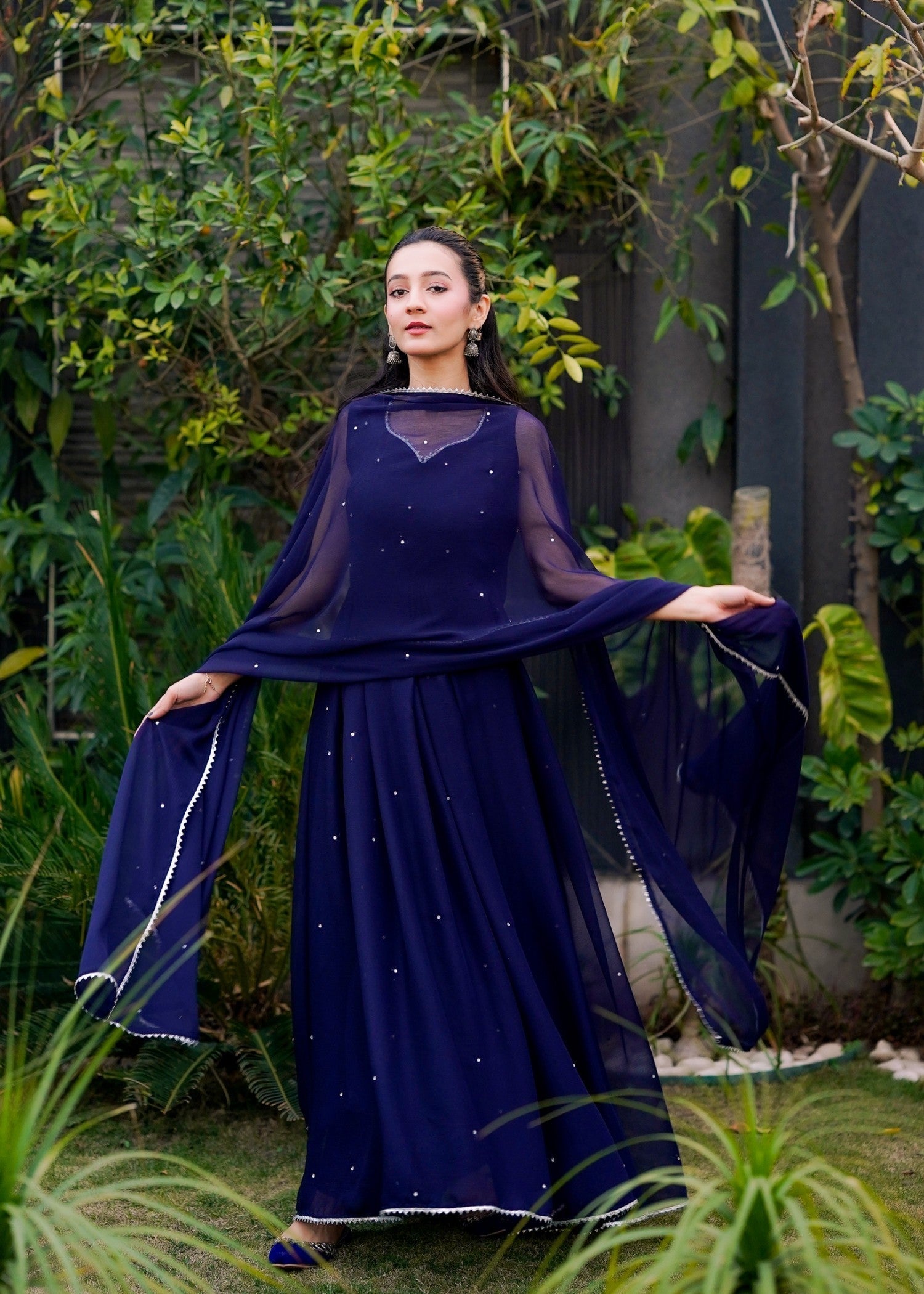 Fashion Trends 4 U Dark blue Anarkali frock Women 3pcs