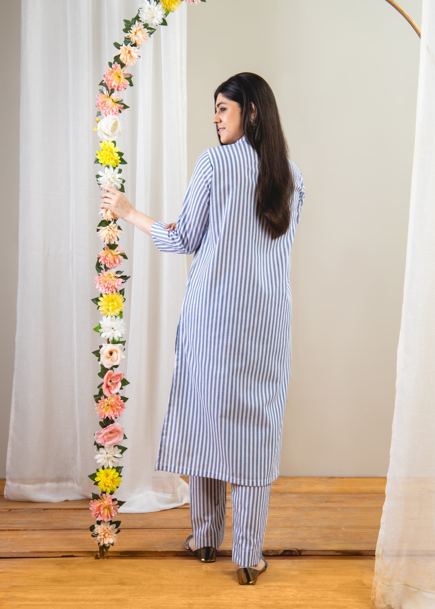 Ahlam By Safa Textile Linning Co Ord Set (Blue And White) Women 2pcs