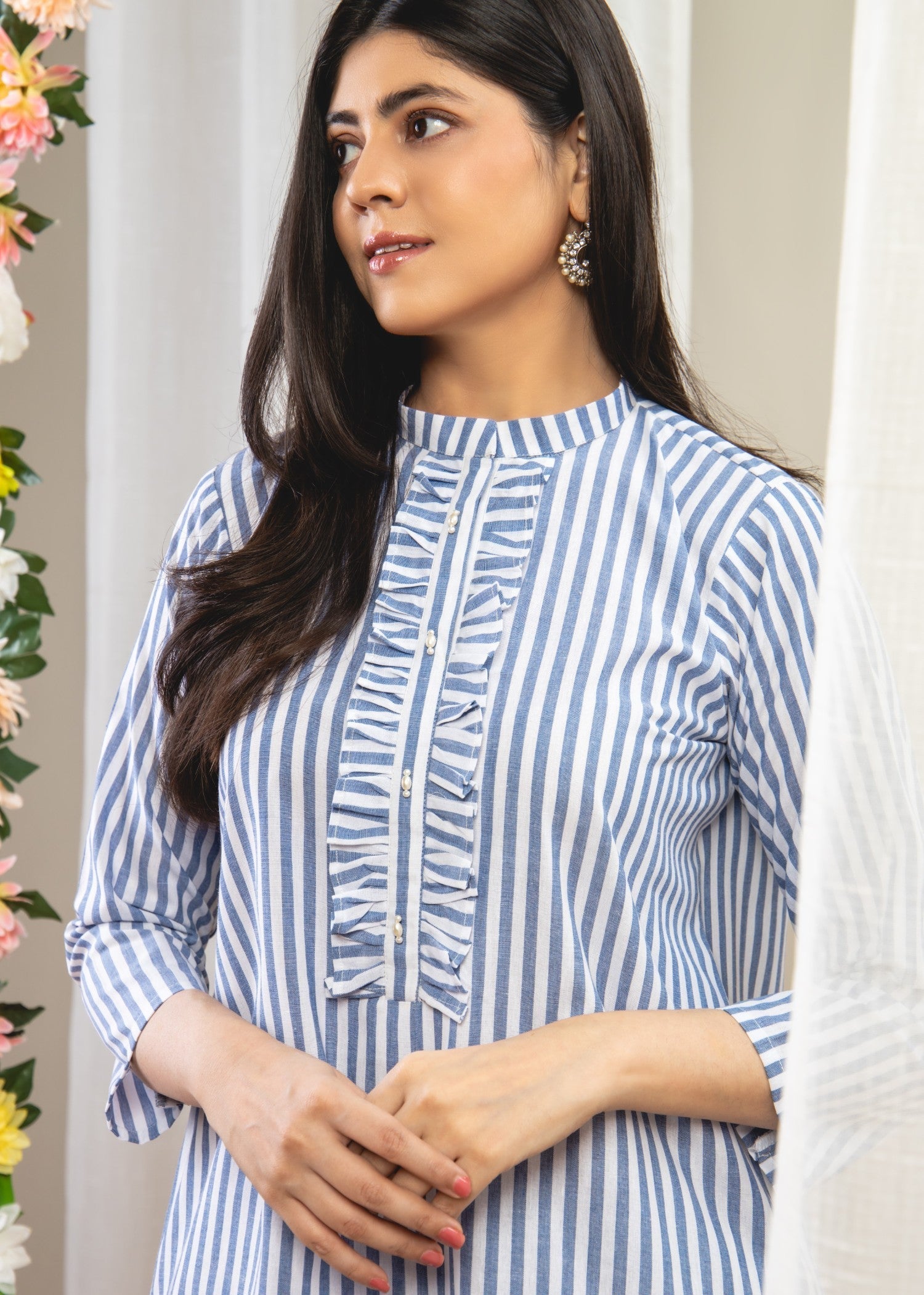 Ahlam By Safa Textile Linning Co Ord Set (Blue And White) Women 2pcs