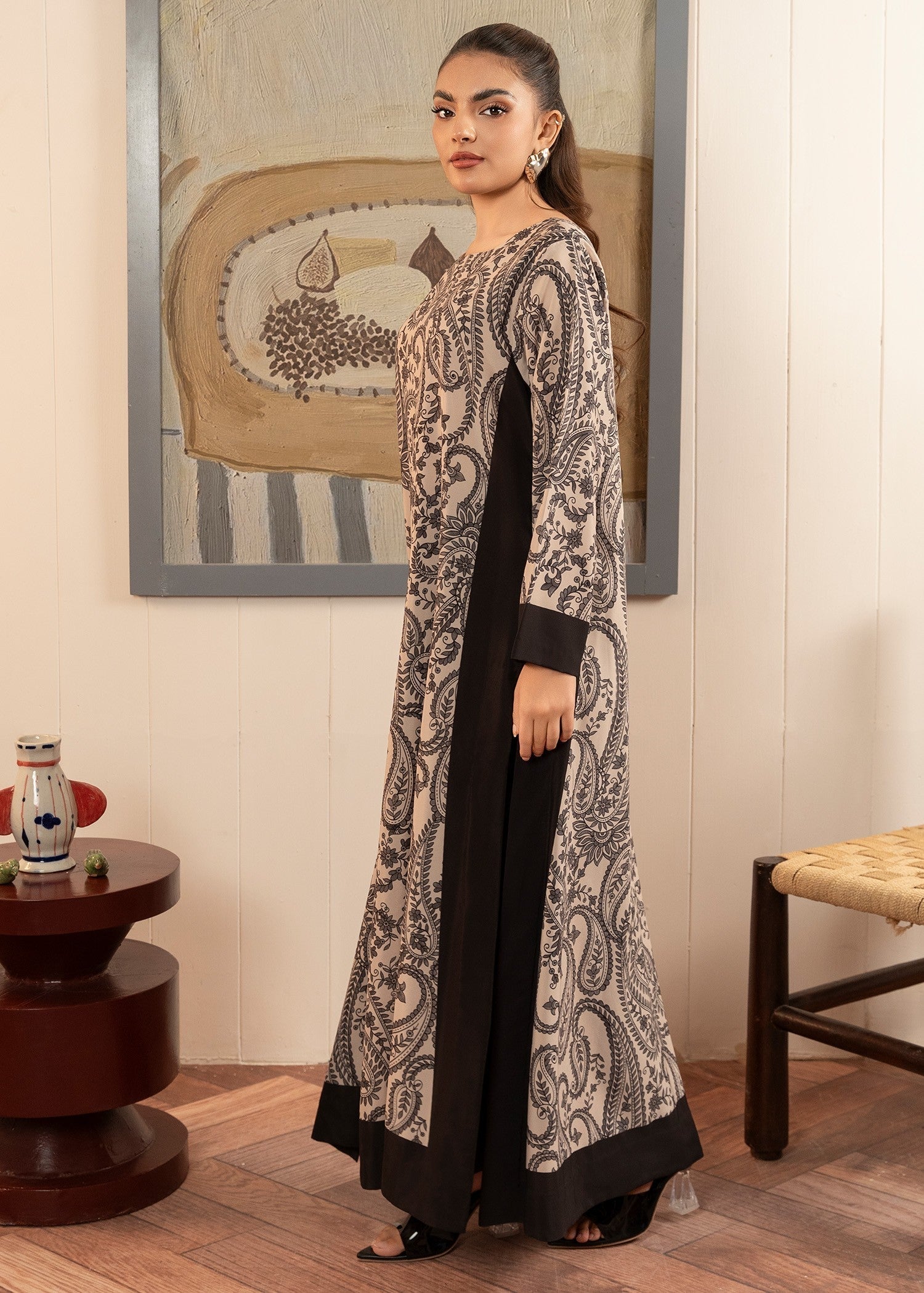 Stitch Vibes Black Paisley Long Shirt Women 1pcs