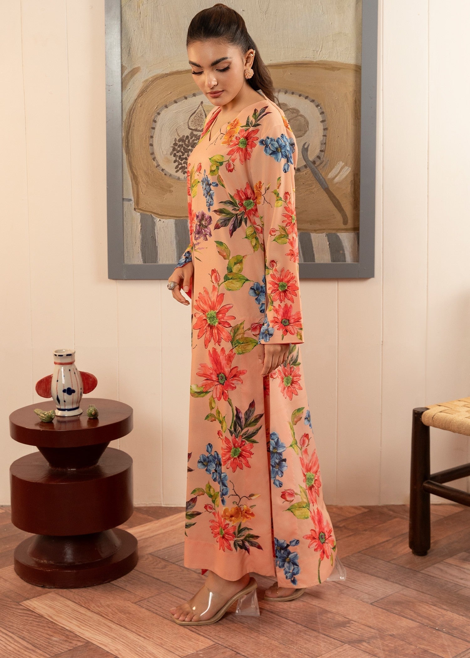 Stitch Vibes Coral Floral Dress Women 3pcs