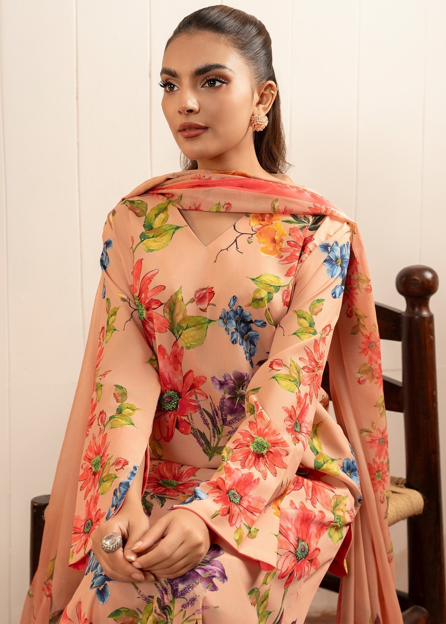 Stitch Vibes Coral Floral Dress Women 3pcs