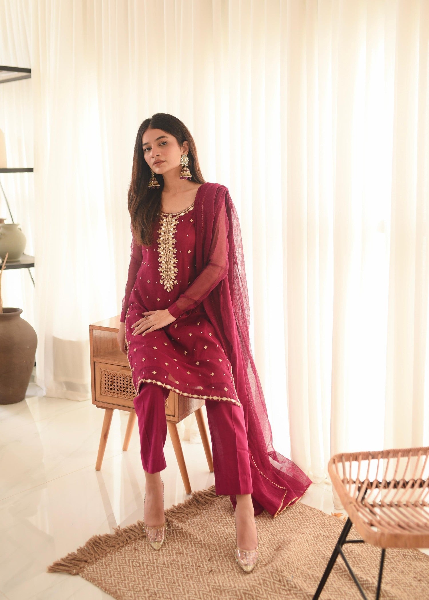 Amna Ismail FLOWER GIRL '07 ( MAGENTA DRESS ) Women 3pcs