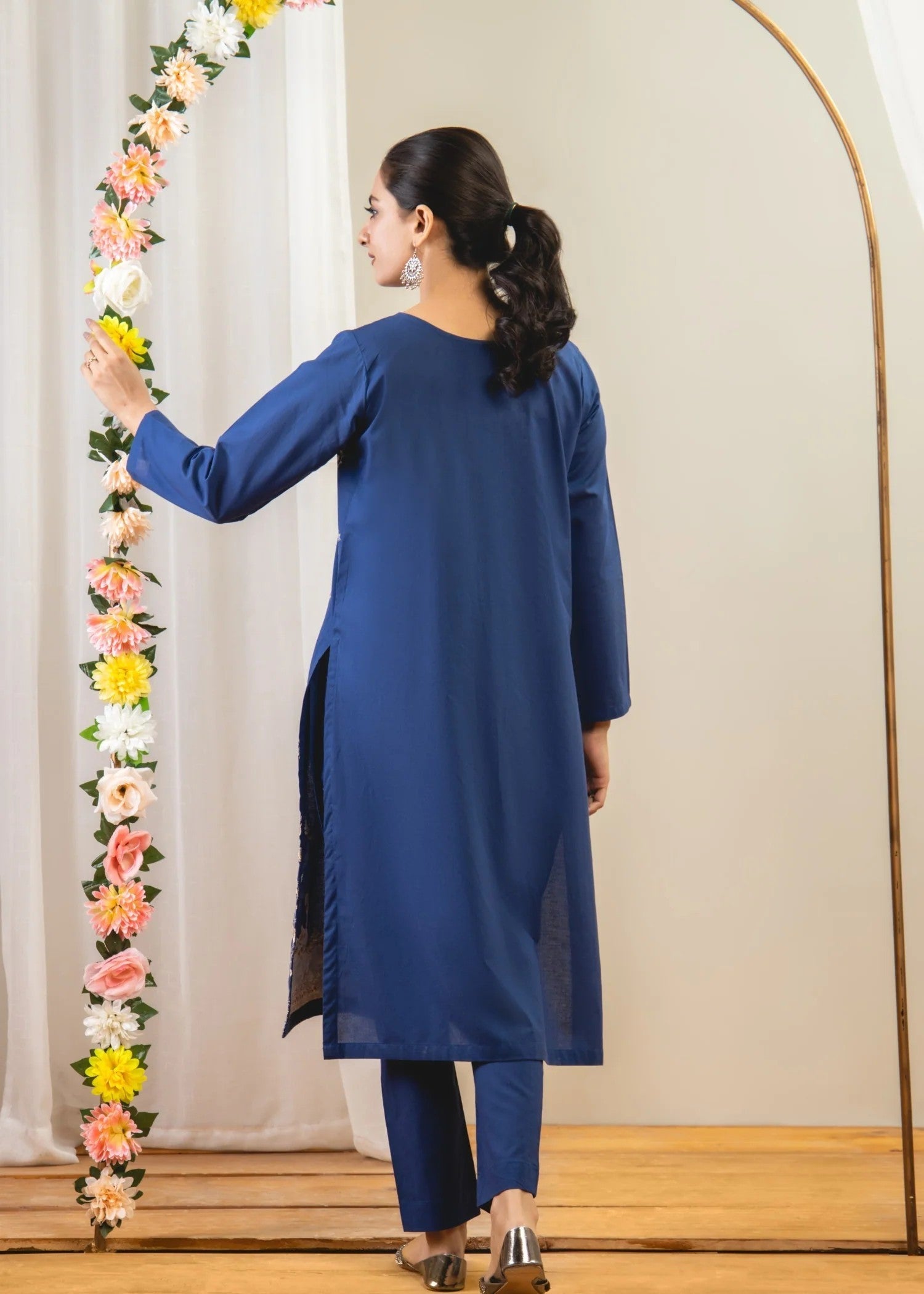 Ahlam By Safa Textile Embroidery Shirt With Plain Trouser Women 2pcs