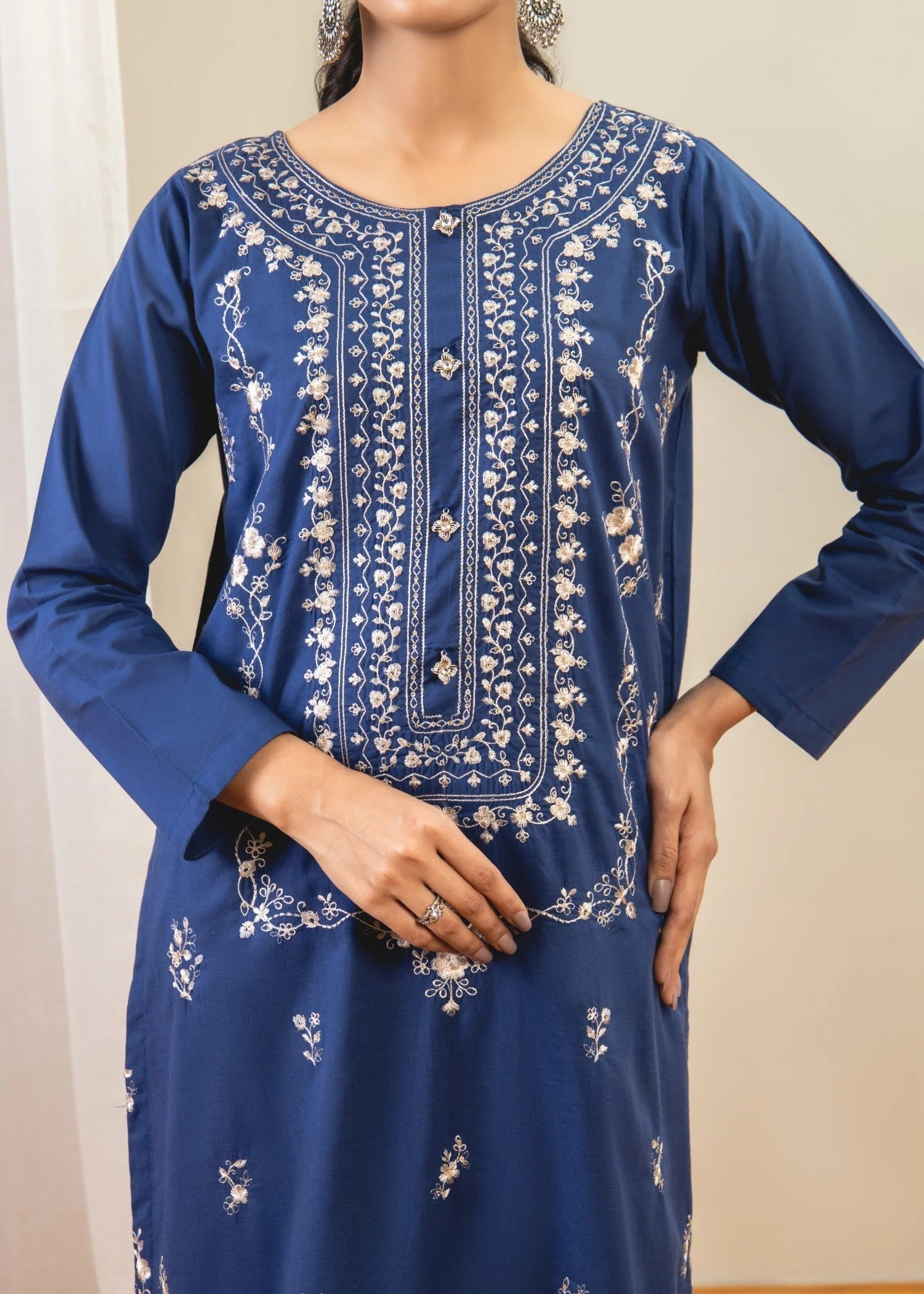 Ahlam By Safa Textile Embroidery Shirt With Plain Trouser Women 2pcs