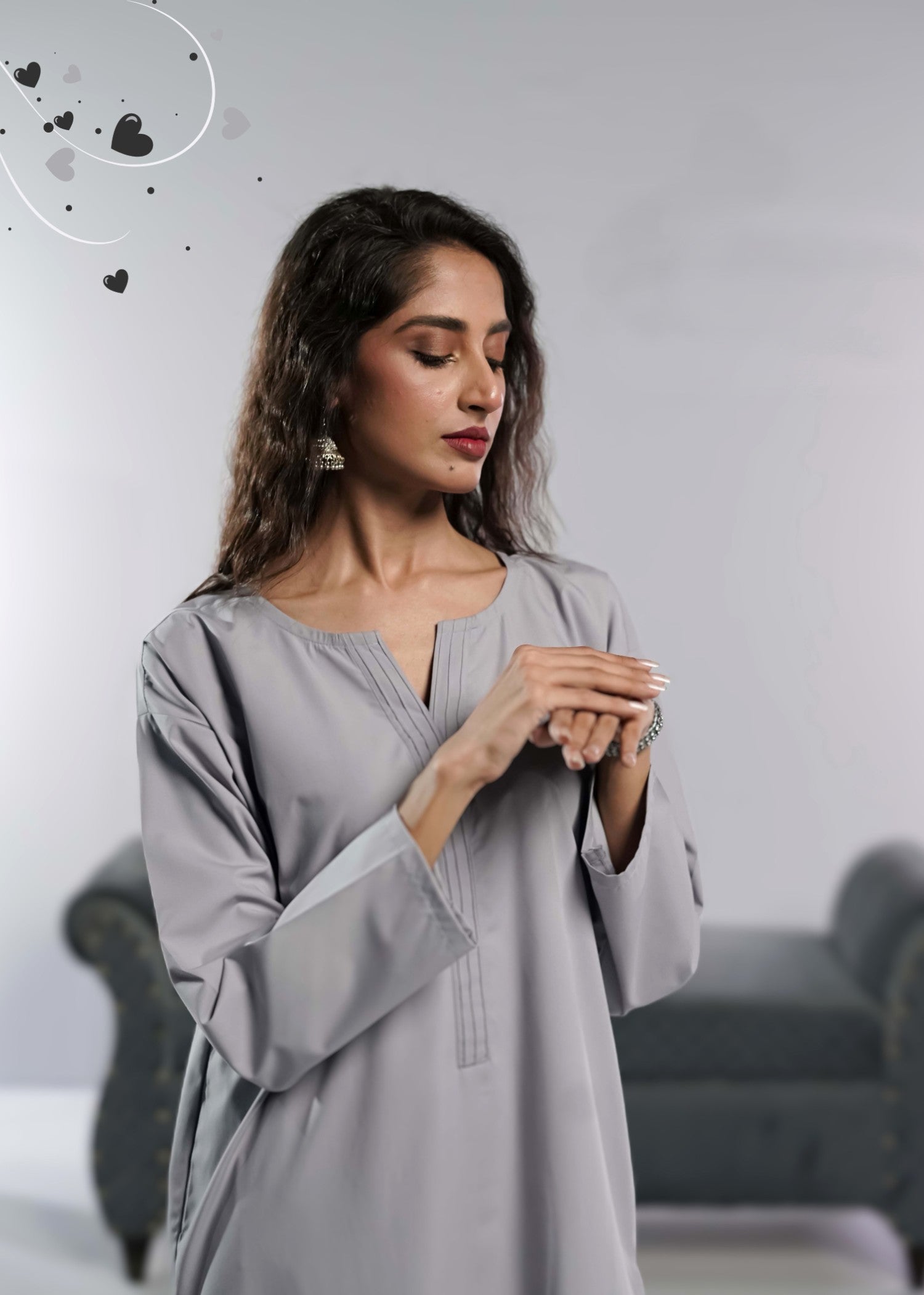 Ahlam By Safa Textile Ashen Blue Women 2pcs