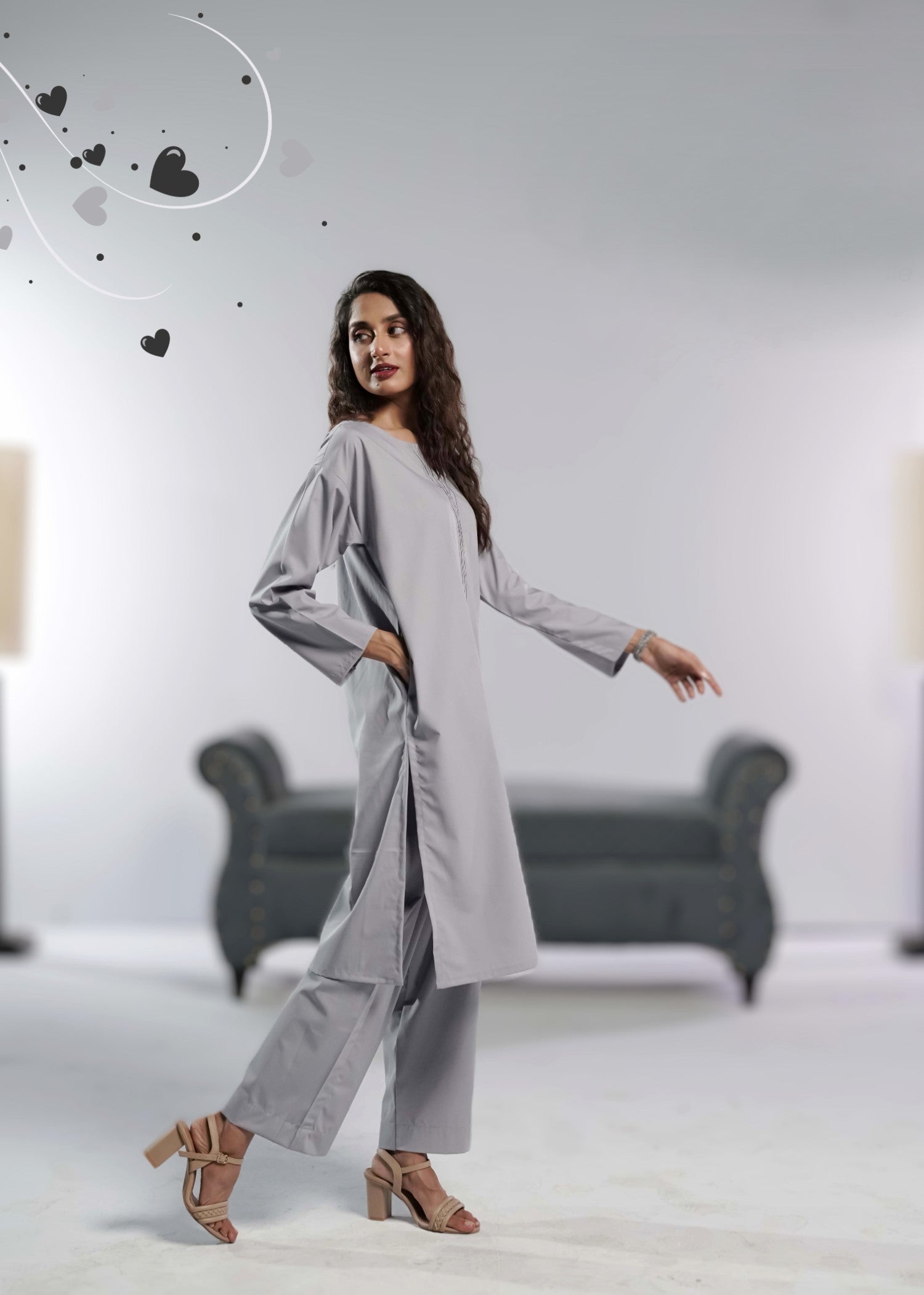 Ahlam By Safa Textile Ashen Blue Women 2pcs