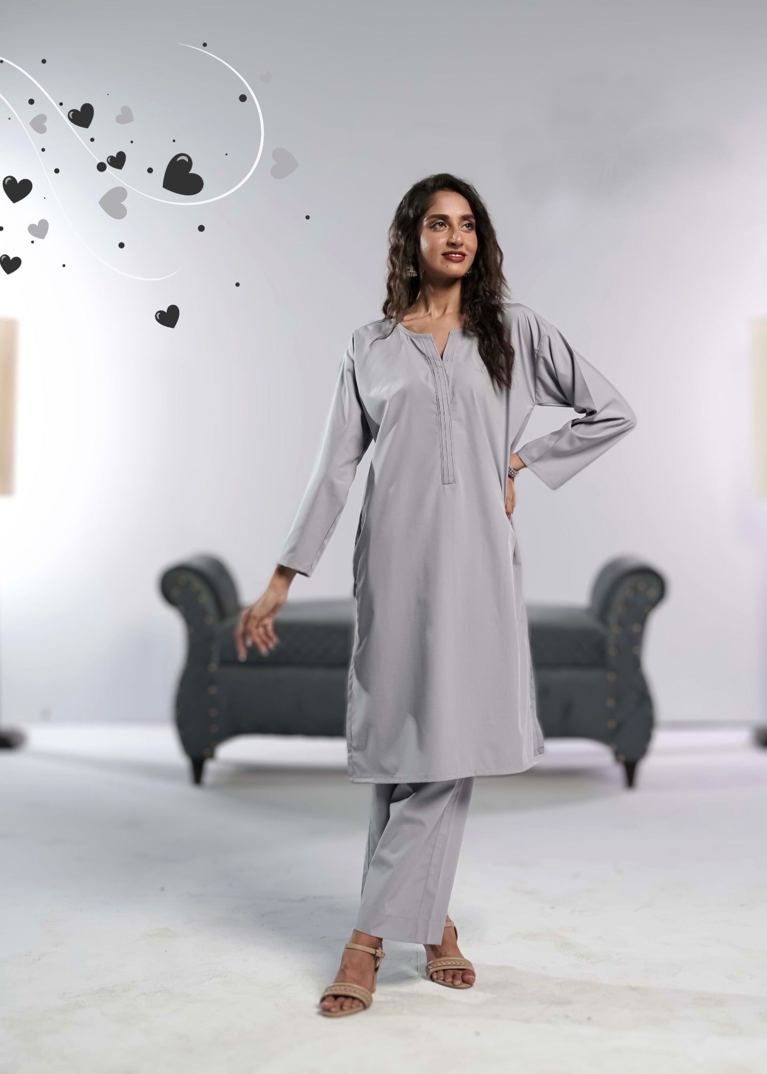 Ahlam By Safa Textile Ashen Blue Women 2pcs